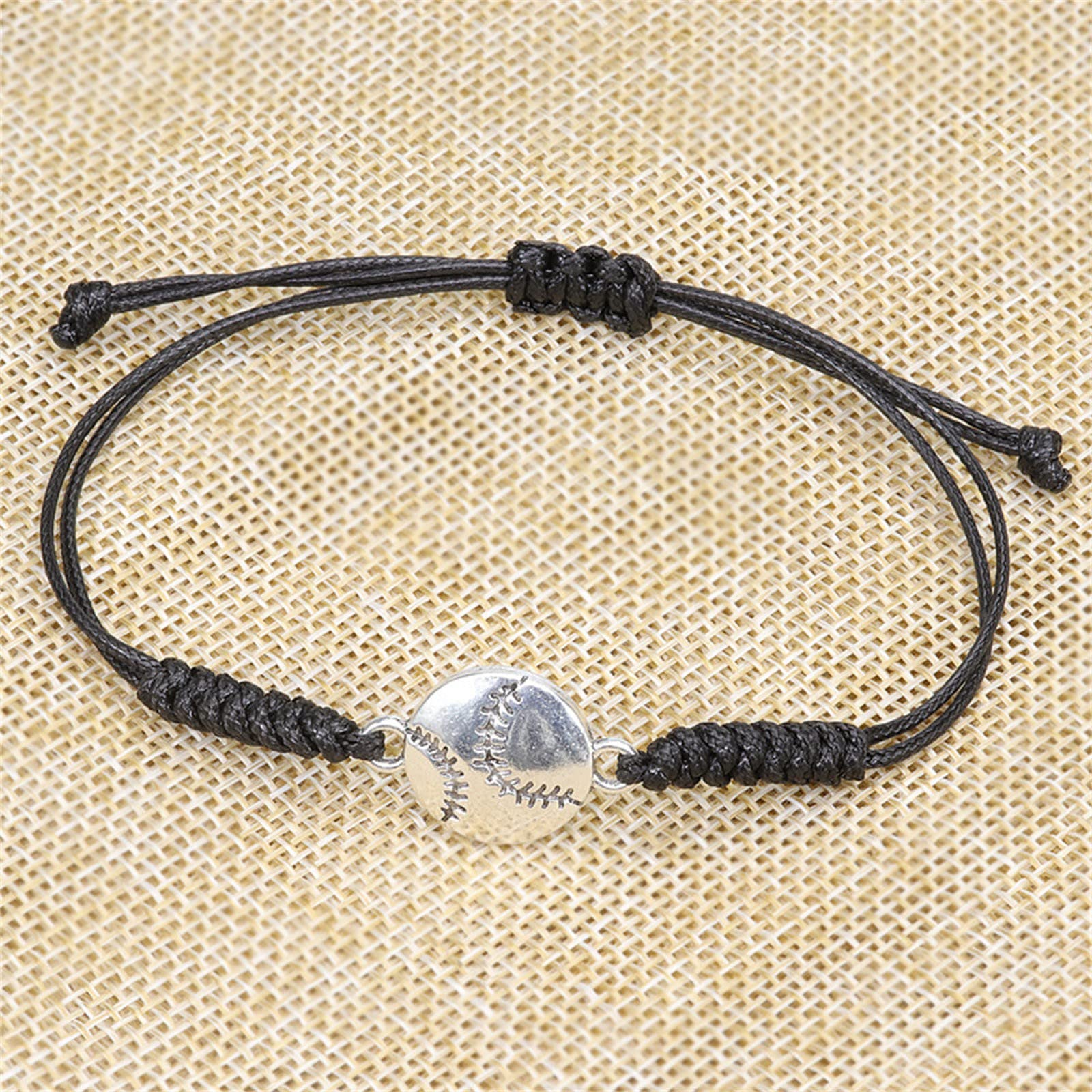 Adjustable Baseball Charm Bracelet for Women & Girls - Hand Woven Alloy Sports Bracelet with Olive String - Perfect Teen Gift & Baseball Jewelry - Great for Games, School Spirit & Sports Fan Accessories