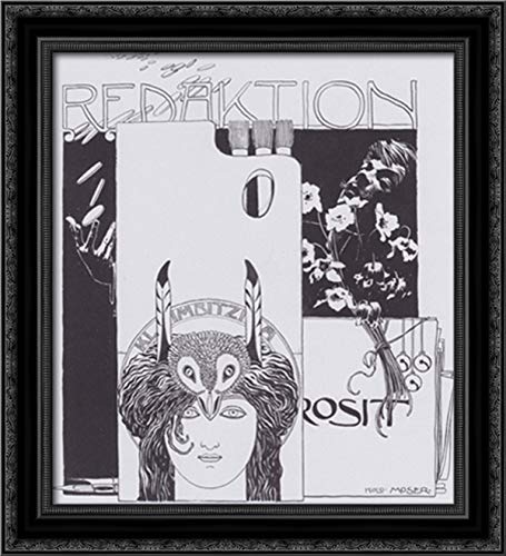 20x22 Black Ornate Wood Framed Canvas Art Print - Koloman Moser Self-Portrait Illustration - Perfect for Home Decor, Office Wall Art & Gift Ideas