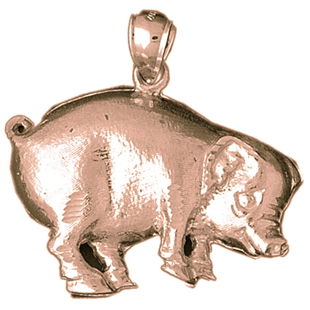 14K Solid Rose Gold Pig Pendant Necklace - 35mm Cute Animal Jewelry Gift for Women, Birthday, Christmas, Valentine's Day