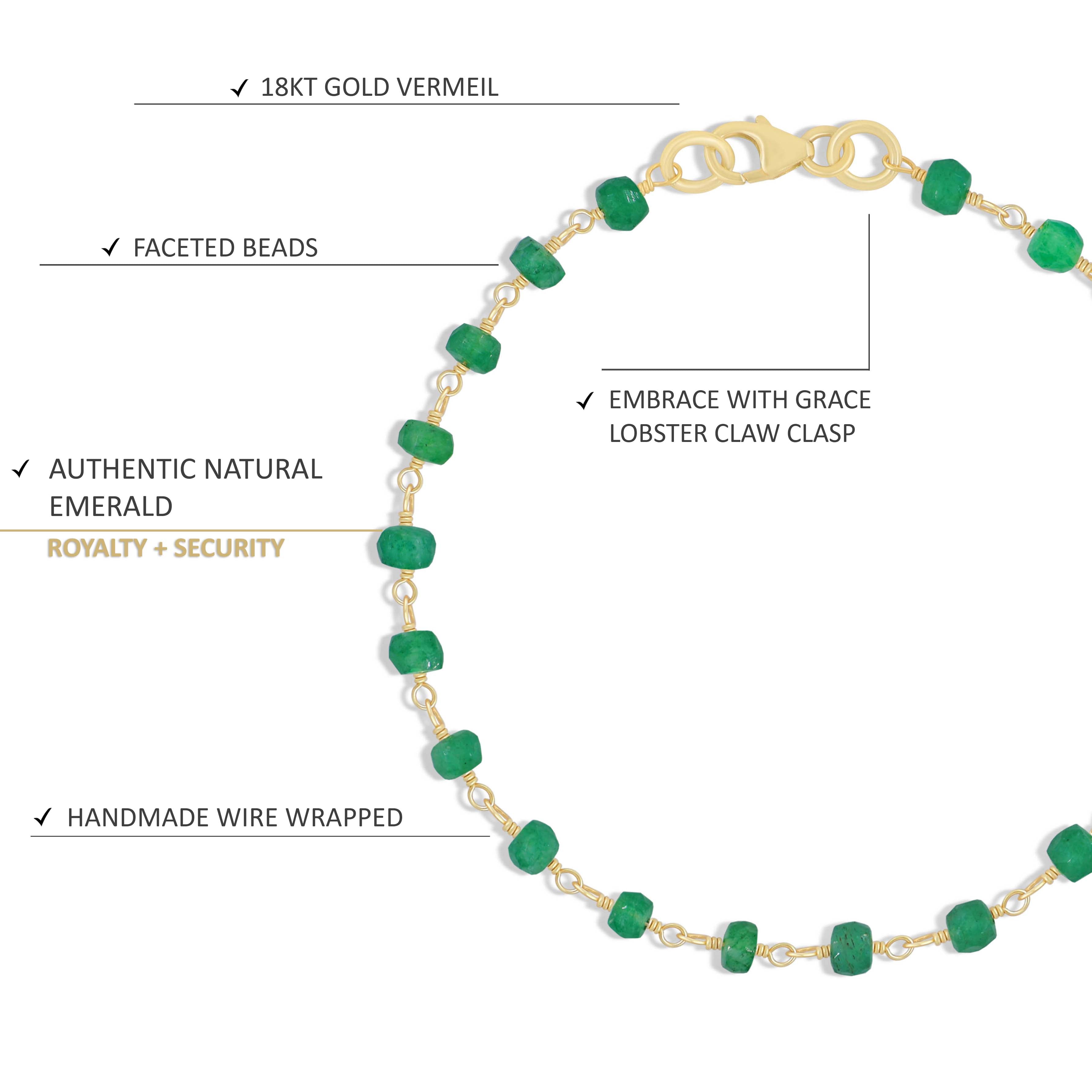 Natural Emerald Wire Wrap Beaded Bracelet - Gold Filled Adjustable Bangle for Women - Perfect for Boho Style, Yoga, Meditation & Everyday Fashion Accessories