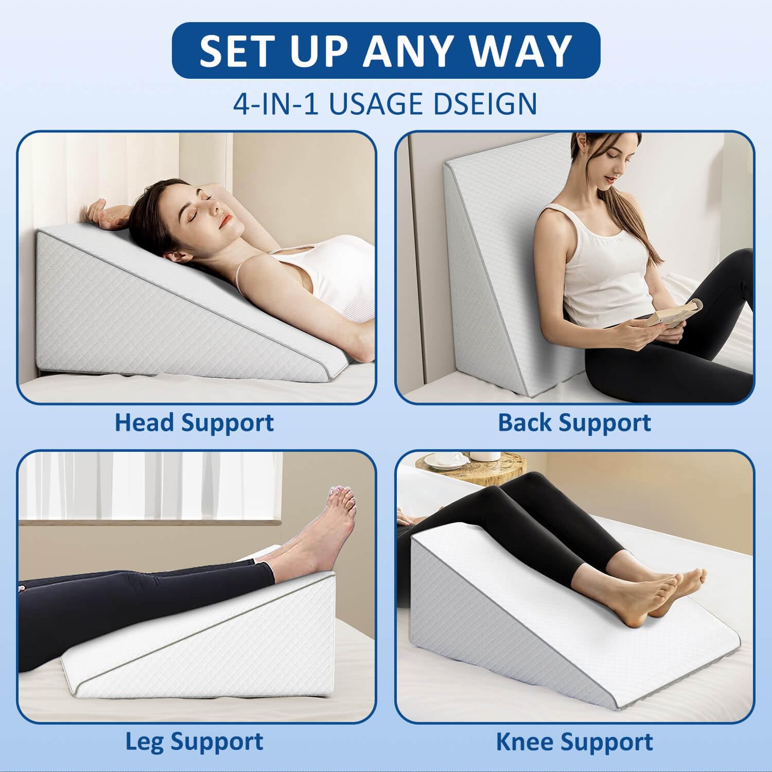 Ergonomic Reading Pillow for Adults - Large Wedge Support Cushion for Gaming, Working, Studying & Relaxing - Perfect for Back Support, Leg Elevation & Steam Deck/Switch Gaming (Grey) - Ideal for Bed, Sofa & Office Use