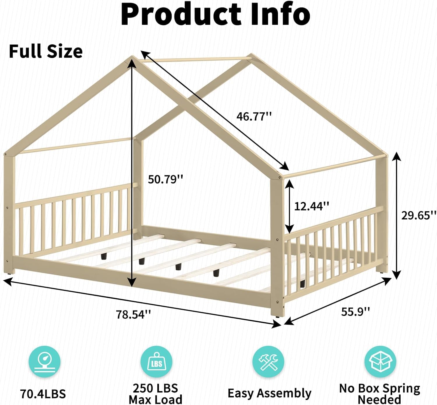 Montessori Full Size Floor Bed - Natural Wood House Bed with Headboard & Footboard for Toddlers, Kids, Boys & Girls - No Box Spring Needed - Perfect for Playrooms, Bedrooms & Montessori Learning Spaces