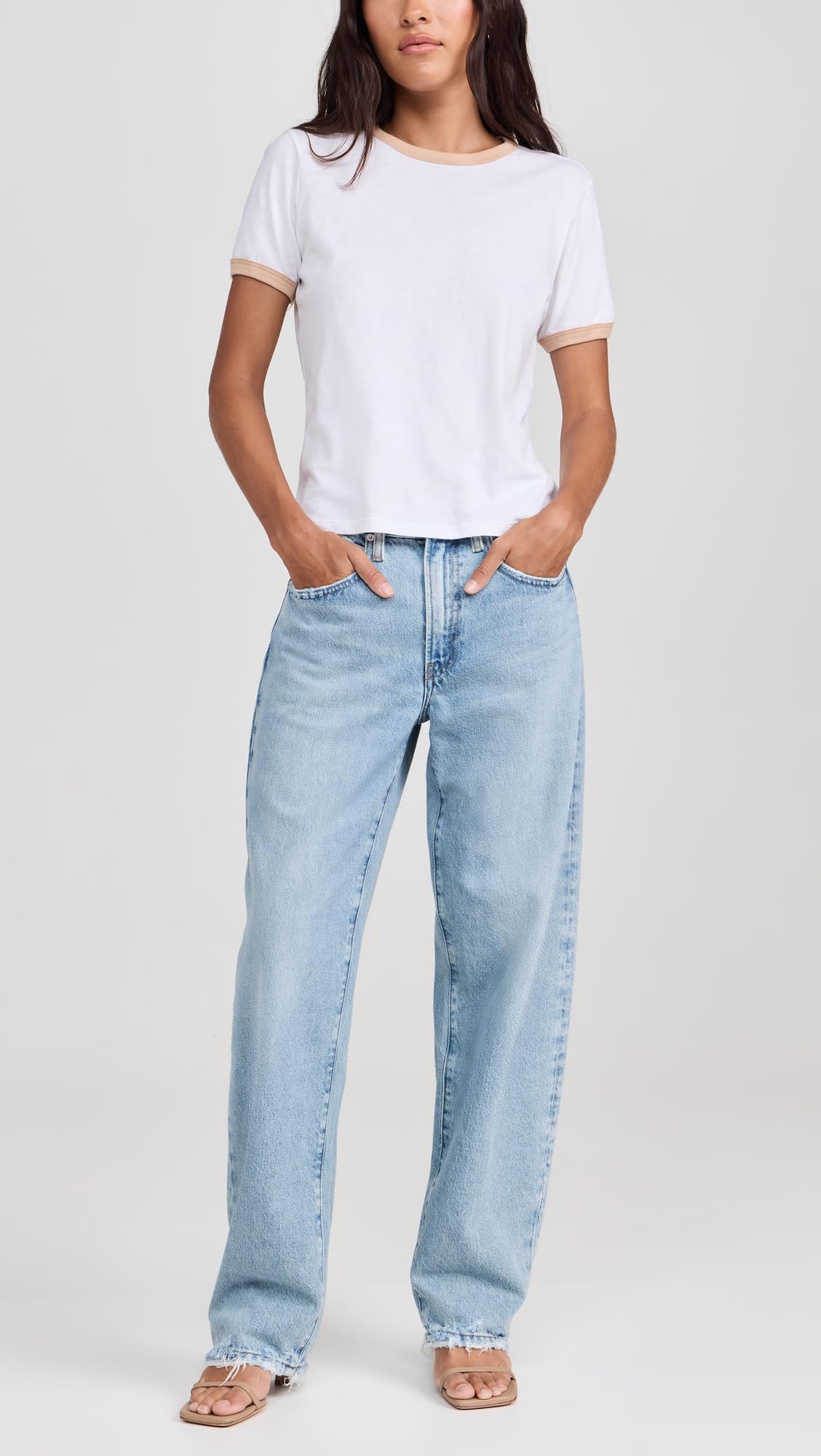 FRAME Women's Low Rise Barrel Jeans - High Waist Distressed Denim Pants for Casual Outfits & Street Style