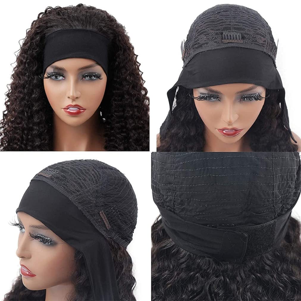 18 Inch Deep Wave Headband Wig - 150% Density Brazilian Virgin Human Hair Glueless No Lace Front Wig for Black Women | Natural Black Color | Perfect for Daily Wear, Parties & Protective Styling