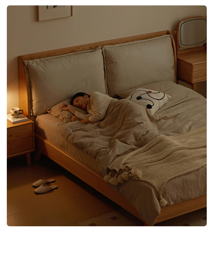 Premium Oak Solid Wood Frame with Top Grain Leather Upholstery & Technical Fabric Bed - Perfect for Modern Bedrooms, Guest Rooms & Luxury Home Decor