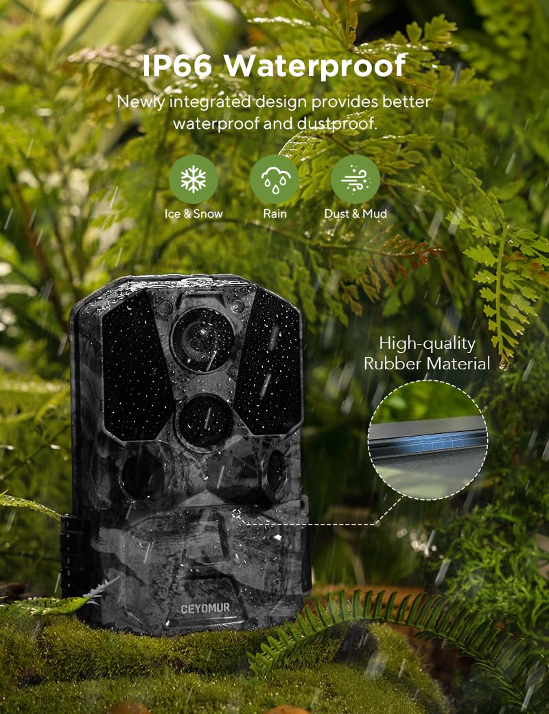CEYOMUR 4K 40MP WiFi Bluetooth Trail Camera with 120° Motion Sensor, 0.2s Trigger Time & Night Vision - IP66 Waterproof Game Camera for Wildlife Monitoring, Hunting, and Outdoor Security Surveillance