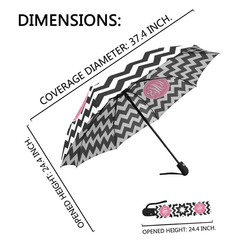 Custom Monogram Windproof Auto Open Close UV Umbrella - Personalized Chevron Design, Foldable & Durable for Rain & Sun Protection - Perfect for Outdoor Events, Travel & Gifts