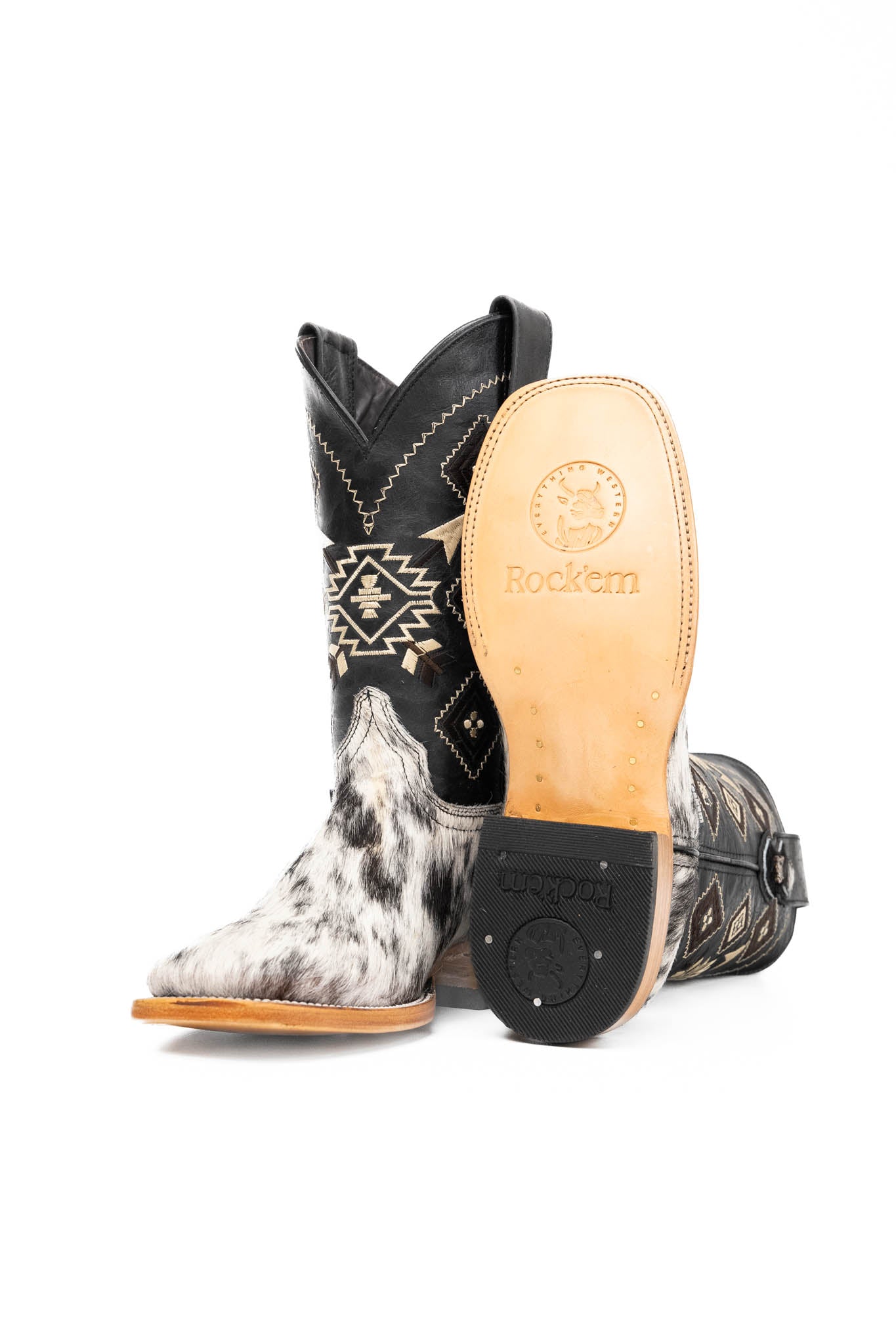 Authentic Men's Cowhide Square Toe Cowboy Boots - Size 7.5 - Western Style Rodeo & Country Fashion - Perfect for Line Dancing, Rodeos & Casual Wear
