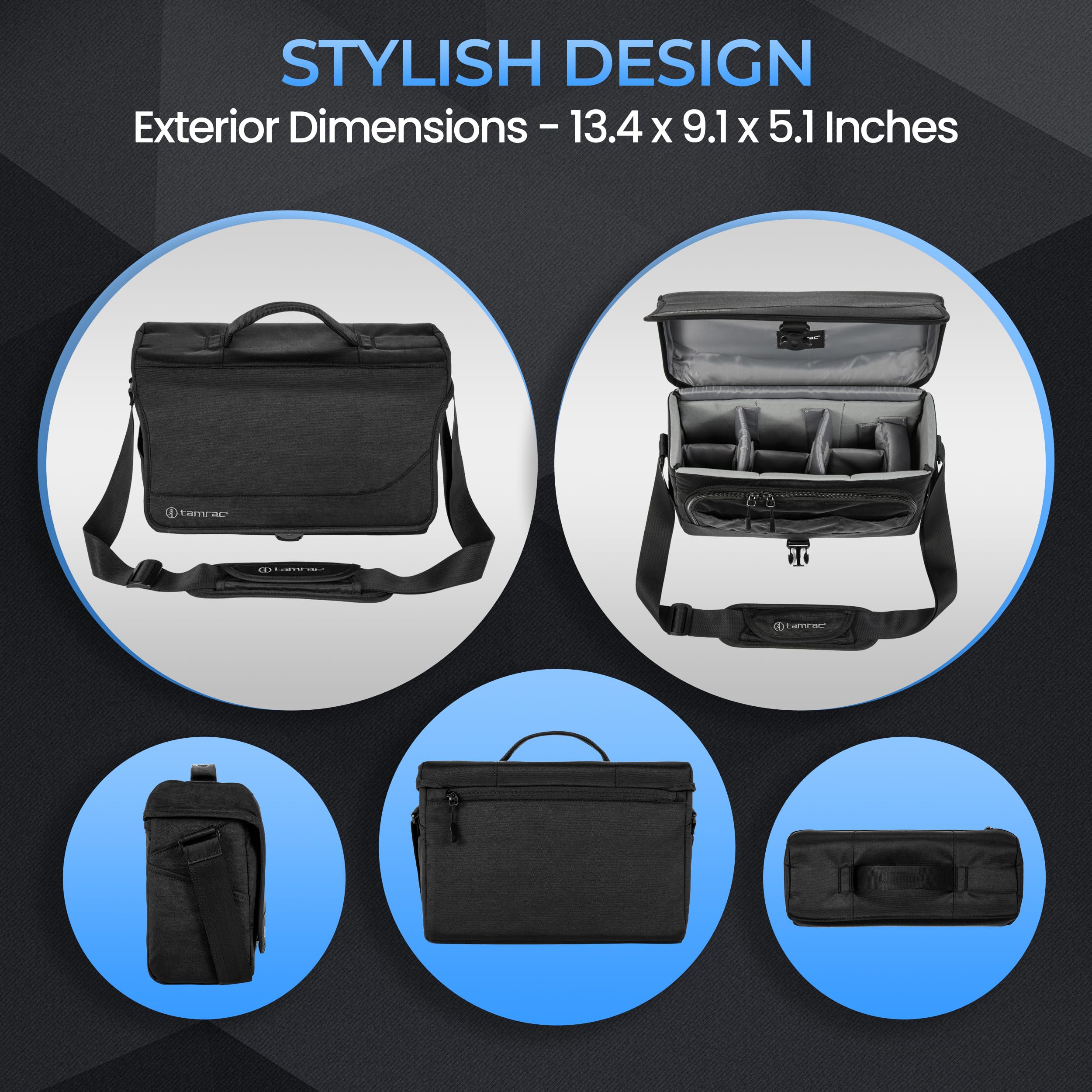 Tamrac Derechoe 8 Professional Camera Bag for DSLR & Mirrorless Cameras - Waterproof Shoulder Bag with Tablet Sleeve & Padded Compartments for Photography Accessories (Black) - Perfect for Travel, Street Photography & Outdoor Shoots