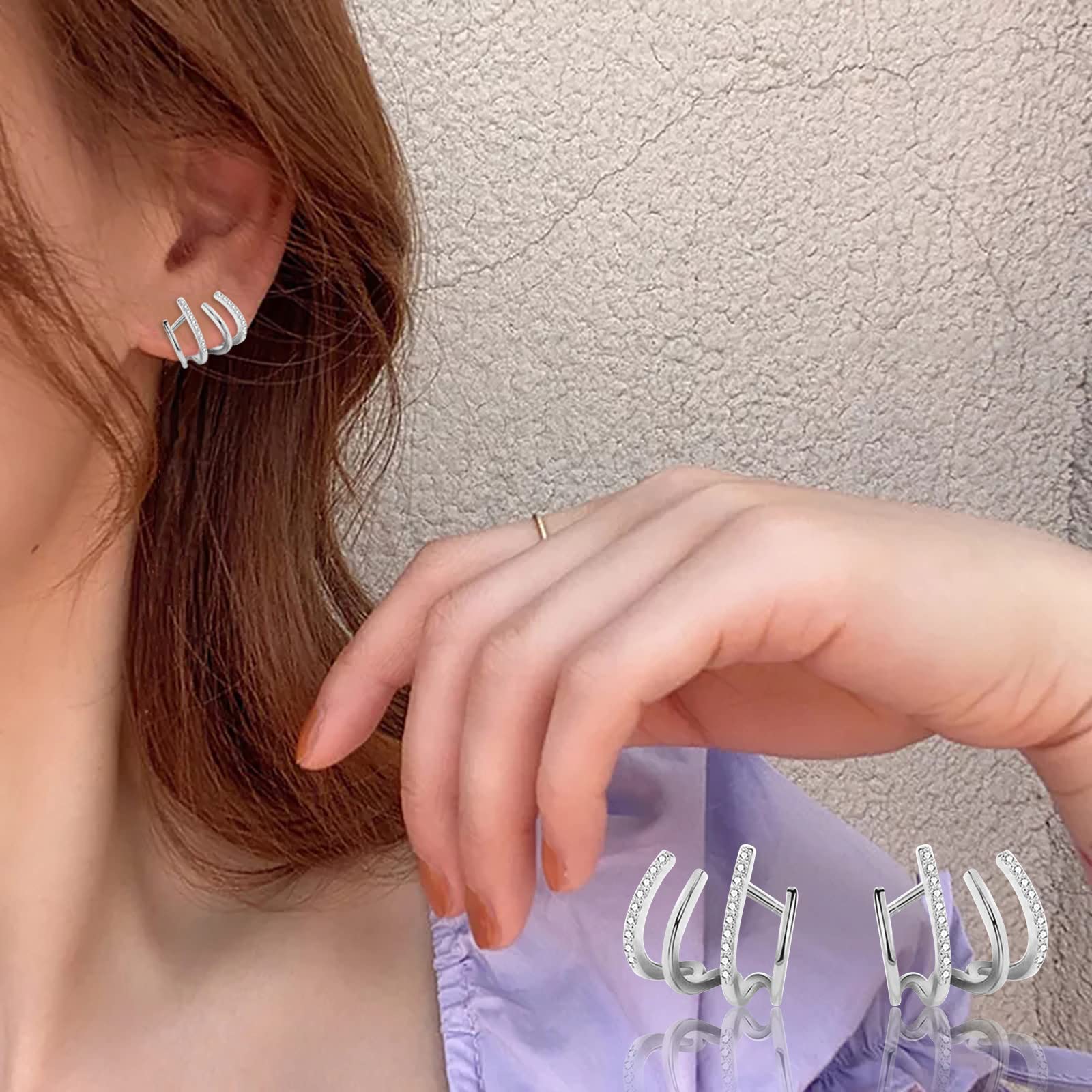 Muised Gold & Silver 4-Claw Earrings for Women - Multiple Piercing Look Ear Cuffs, Trendy Dainty Half Hoop Ear Wraps - Perfect for Parties, Date Nights & Everyday Fashion