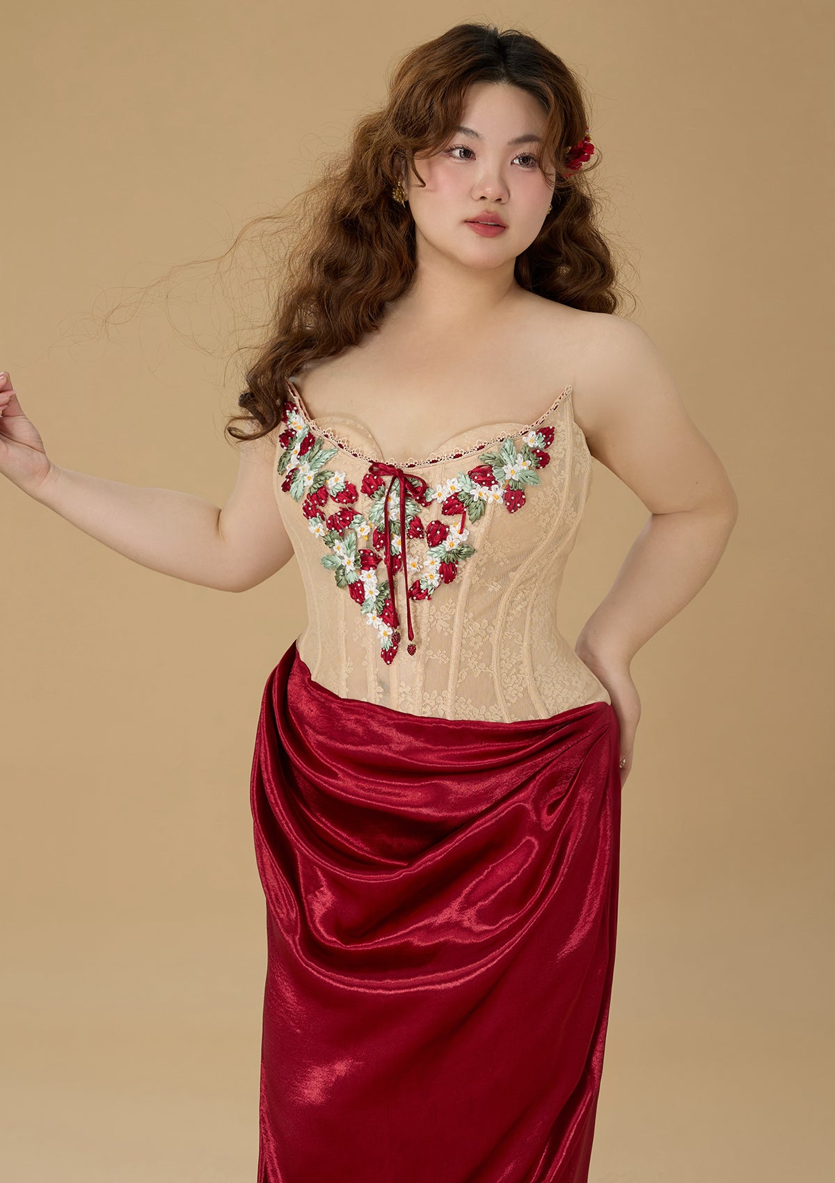 Elegant Curve & Plus Size Strawberry Pinot Noir Corset Dress for Women | Vintage Inspired Corset Dress for Date Night, Cocktail Party & Special Occasions