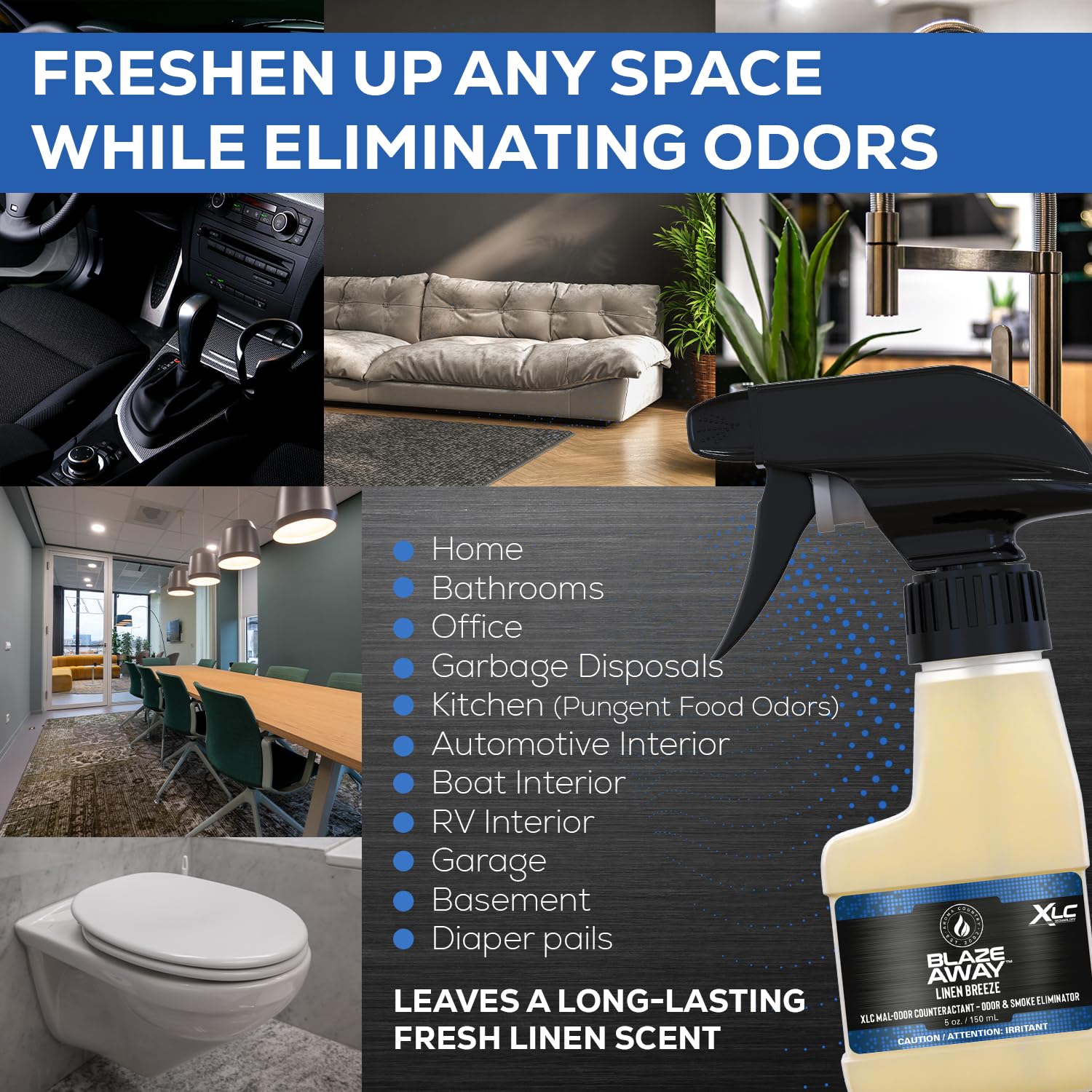 Blaze Away Commercial Air Freshener & Odor Eliminator - Industrial-Grade Room Spray for Home, Car, Smoke & Pet Odors - Long-Lasting Odor Absorber & Deodorizer | Perfect for Offices, Restrooms, Gyms & Pet Areas