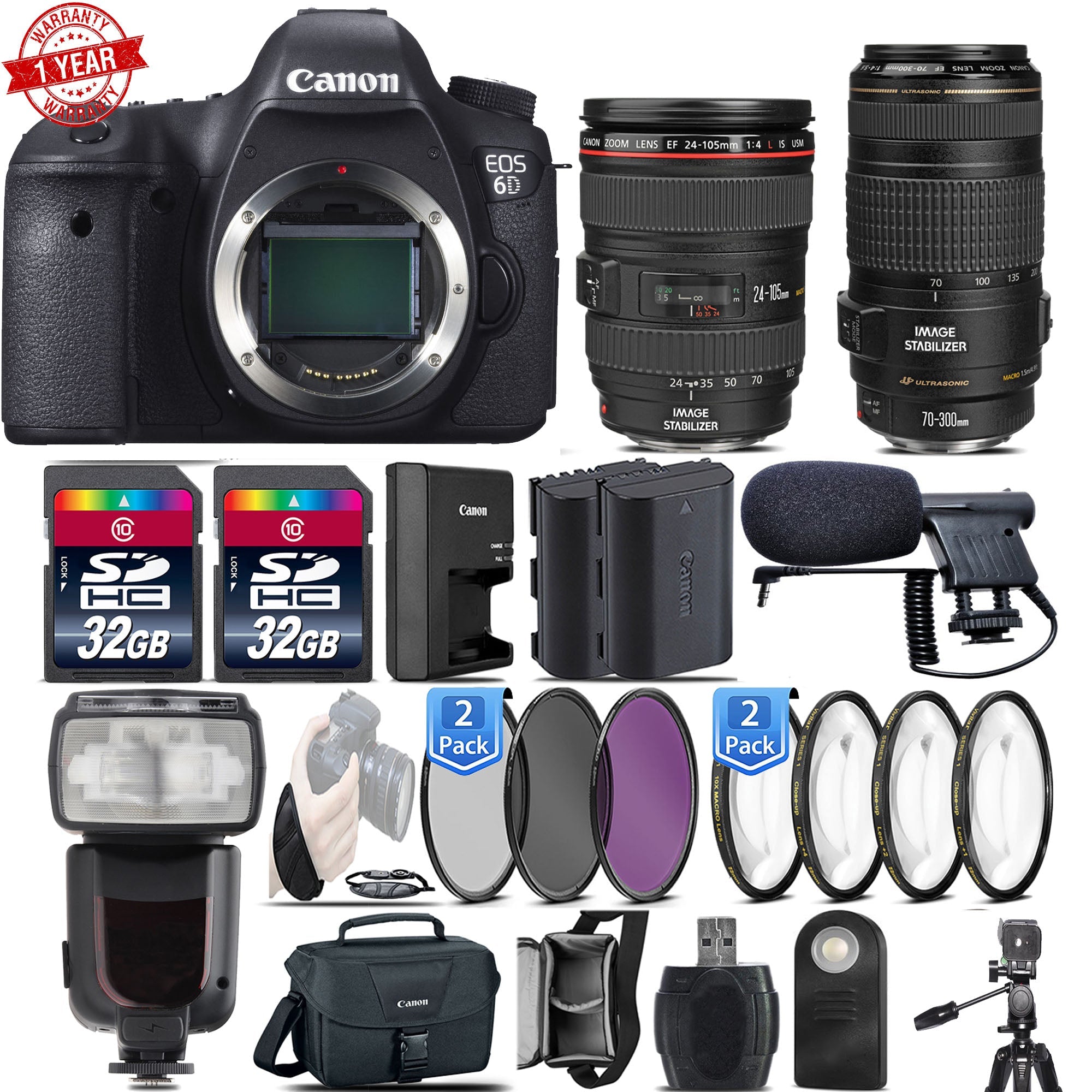 Canon EOS 6D Full Frame DSLR Camera 20.2MP with EF 24-105mm f/4L IS II USM & EF 70-300mm f/4-5.6 IS II USM Lenses - Professional Photography Bundle for Wedding, Travel and Portrait Shooting