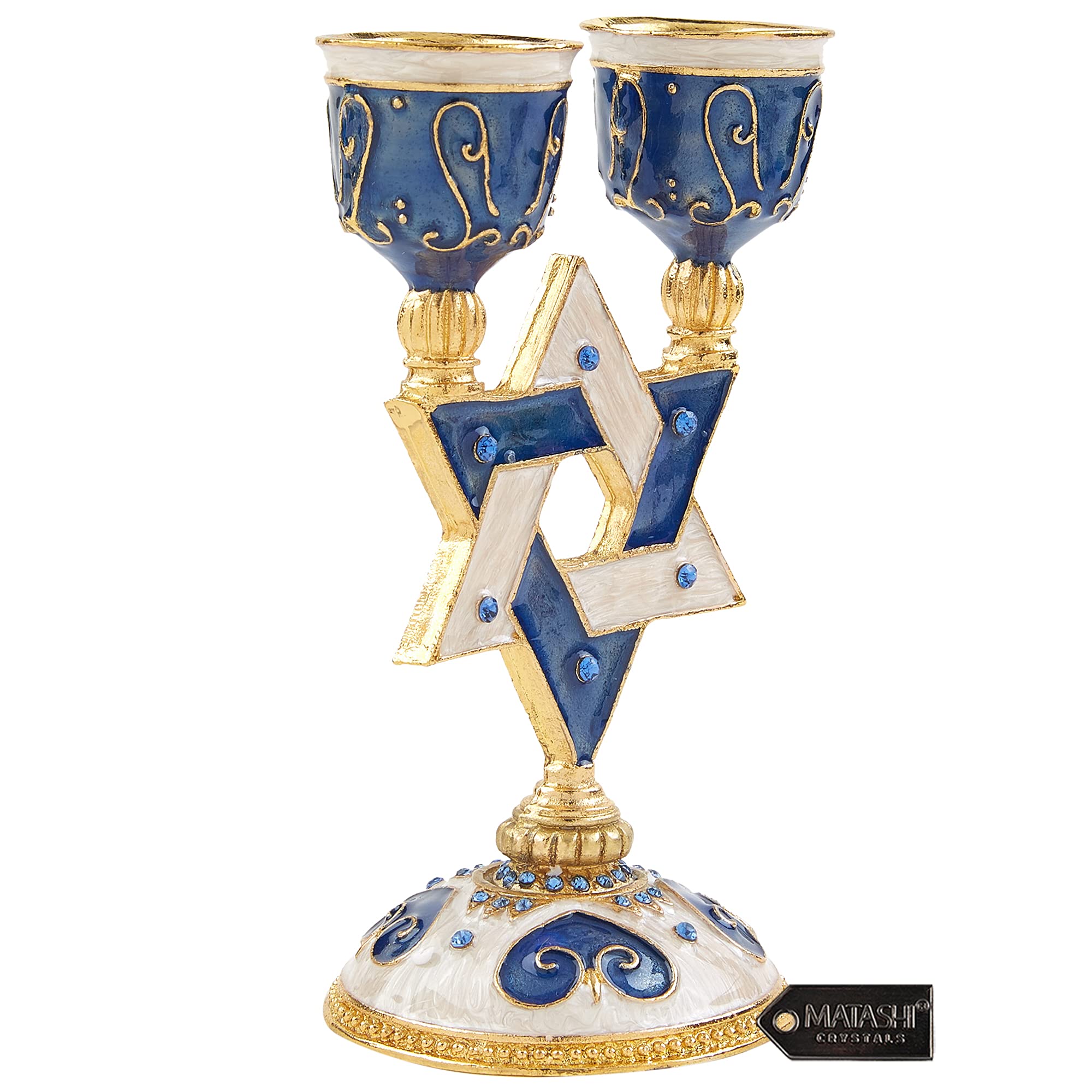 Matashi Oil Candle Holders Set of 2 - Elegant Crystal Star of David Design for Modern Home & Jewish Holiday Decor (Blue) | Perfect for Hanukkah Celebrations, Table Centerpieces, and Spiritual Home Accents