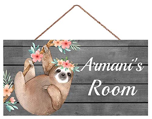 Personalized Floral Sloth Wood Plaque - Nursery Wall Decor Gift for Baby Shower
