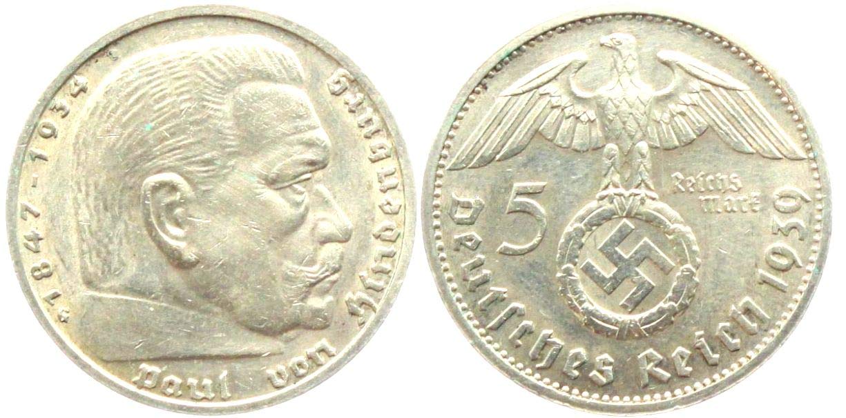 Rare 1937 Nazi Germany 5 Silver Marks Coin - Hindenburg & Swastika Design - Highest Denomination Minted - AU (Almost Uncirculated) Condition - Collectible WWII Memorabilia for History Enthusiasts & Coin Collectors