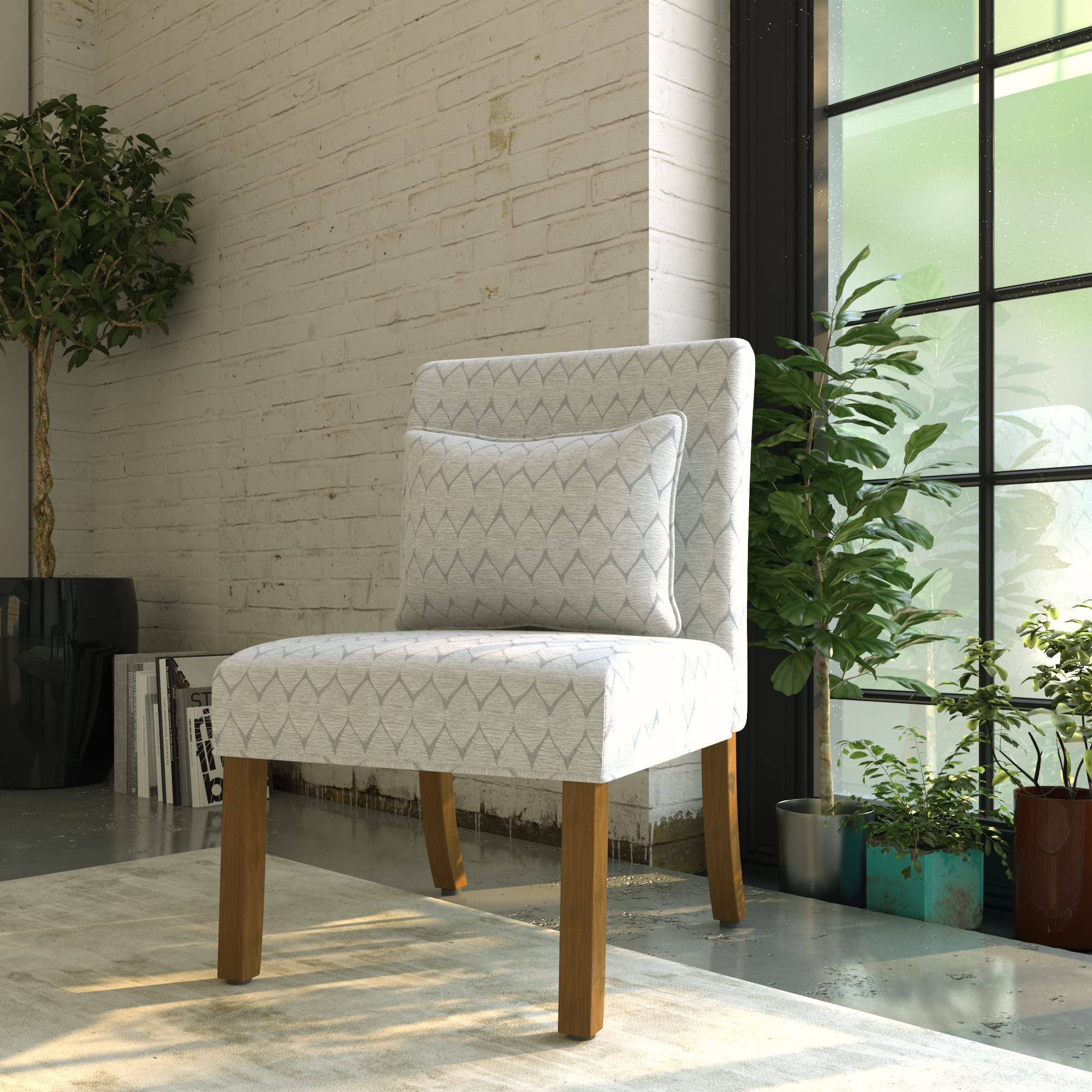 HomePop Parker Accent Chair with Pillow - Textured Gray Upholstered Living Room Chair for Small Spaces, Apartment Decor & Cozy Reading Nook
