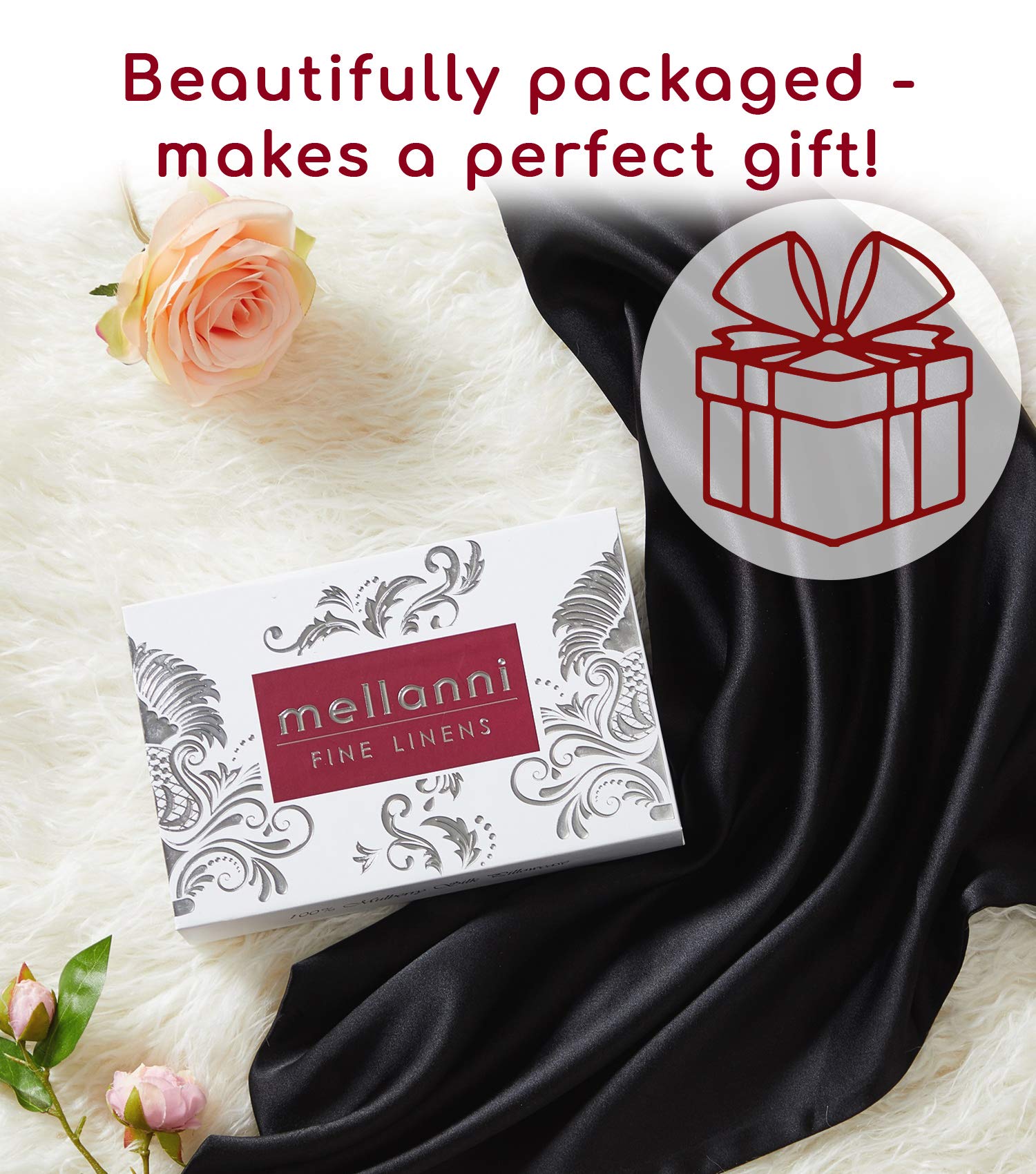 Mellanni 100% Pure Silk Pillowcase Queen Size - Hypoallergenic & Cooling Silk Pillow Cover for Hair & Skin Care, Anti-Wrinkle, Easy Wash - Luxury Bedding with Hidden Zipper (Queen, Black) - Perfect for Hot Sleepers & Sensitive Skin