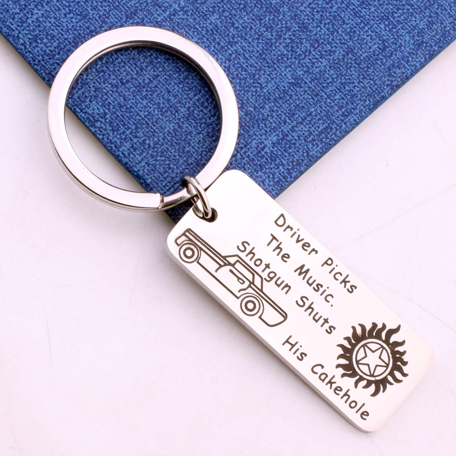 Supernatural Inspired Keychain Gift - Driver Picks The Music Shotgun Shuts His Cakehole Keychain - Perfect for Supernatural Fans, Car Keys, Backpacks & Gift Giving