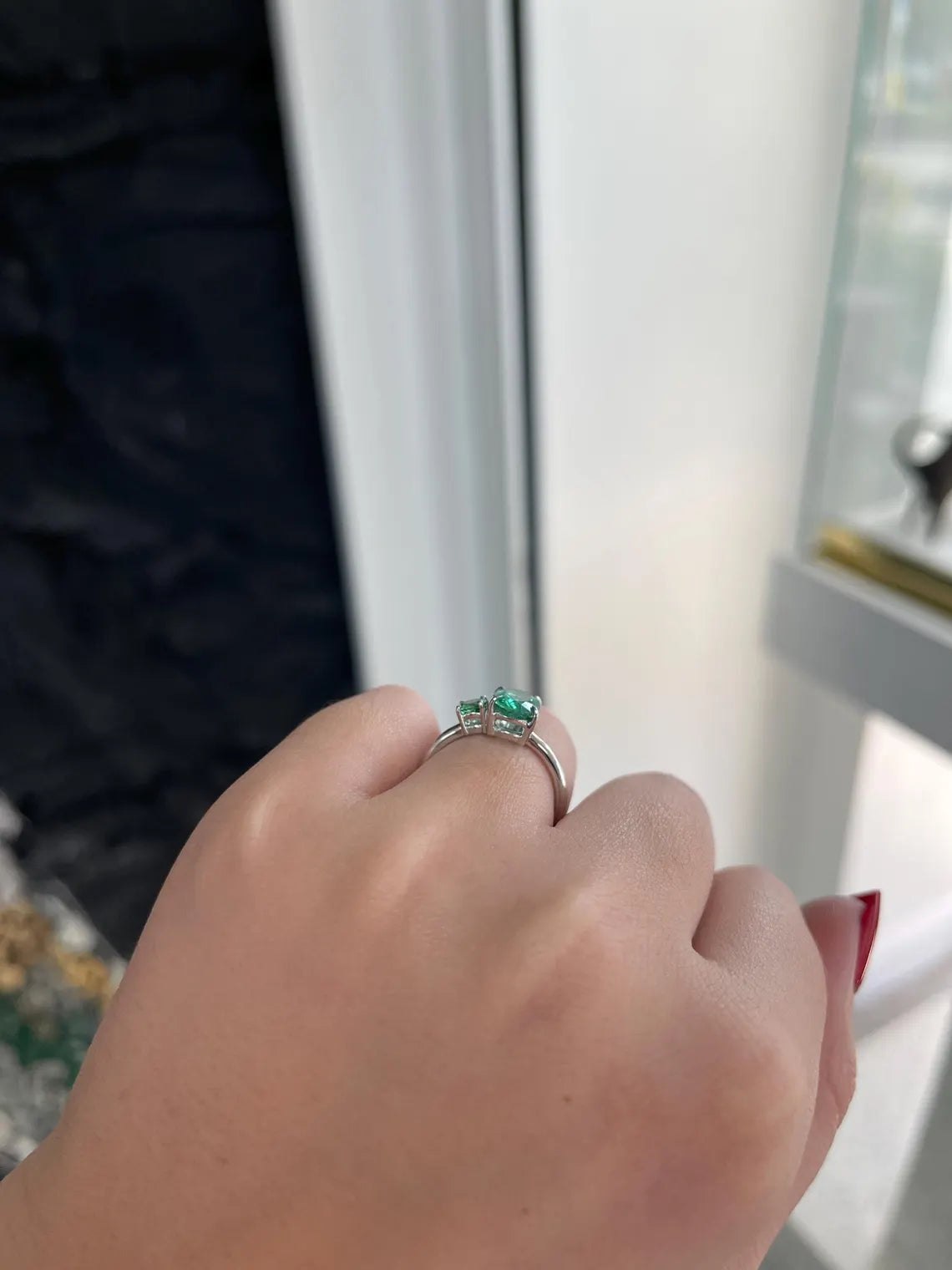 2.40 Carat Natural Emerald Toi et Moi Ring with Oval & Round Cut Gemstones - Perfect for Engagement, Anniversary & Romantic Gifts