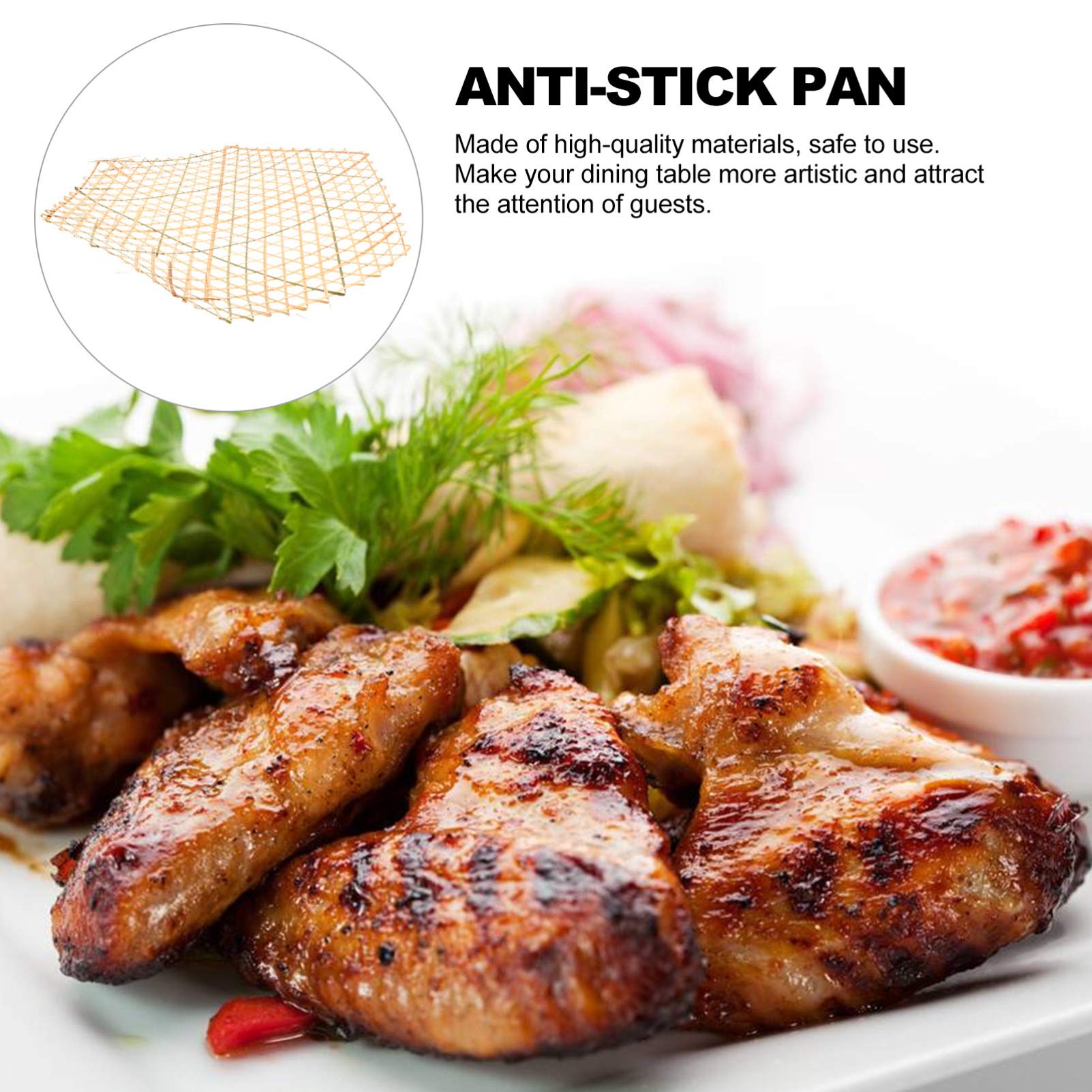 6-Pack Hemoton Bamboo Food Liner Mats - Heat-Resistant Kitchen Mesh Grid for Fried Foods, Sushi, Dumplings | Perfect for Restaurants & Home Cooking