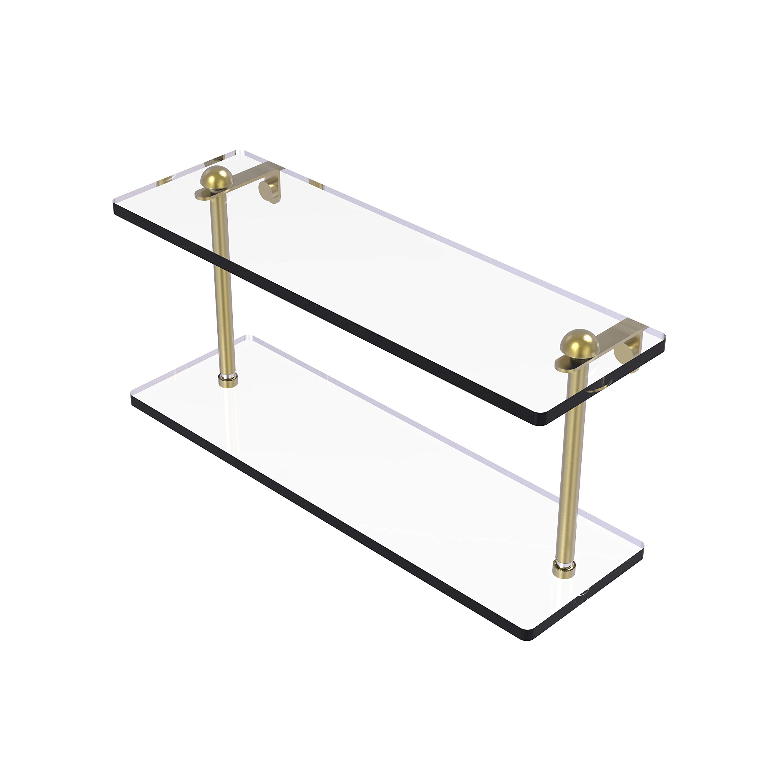 Allied Brass RC-2/16 16 Inch Two Tiered Glass Shelf in Satin Brass - Elegant Bathroom & Kitchen Storage Solution for Organizing Toiletries, Spices, and Decor