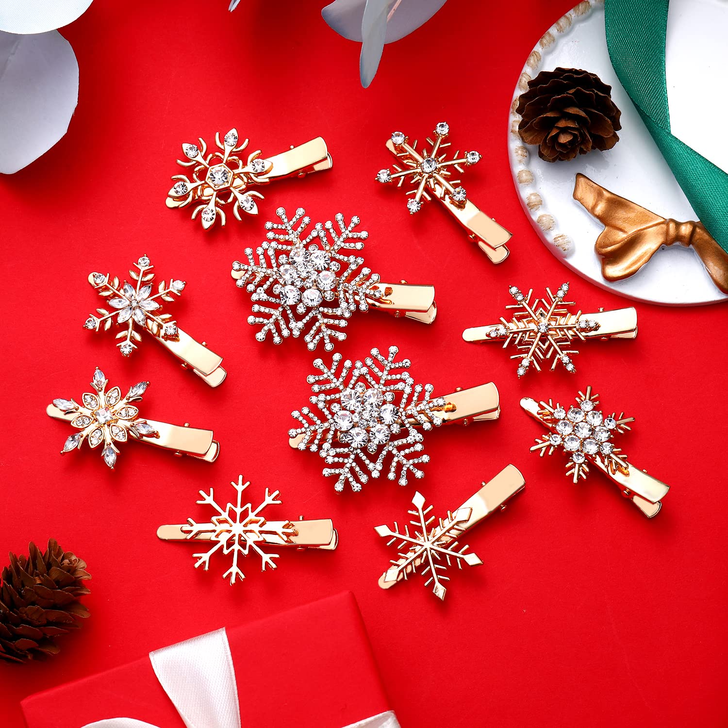 10 Pack Christmas Snowflake Hair Clips for Women & Girls - Sparkling Rhinestone Winter Hair Accessories for Holidays, Weddings & Bridal Gifts (Perfect for Christmas Parties, Winter Festivals & Special Occasions)