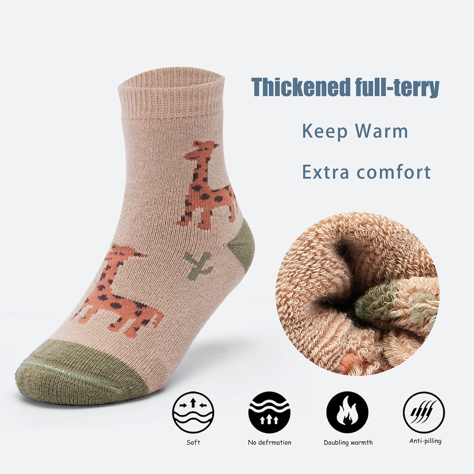 Boys Winter Socks - 6 Pairs Warm Thermal Terry Crew Socks for Kids | Cold Weather, Snow Boots & Outdoor Activities