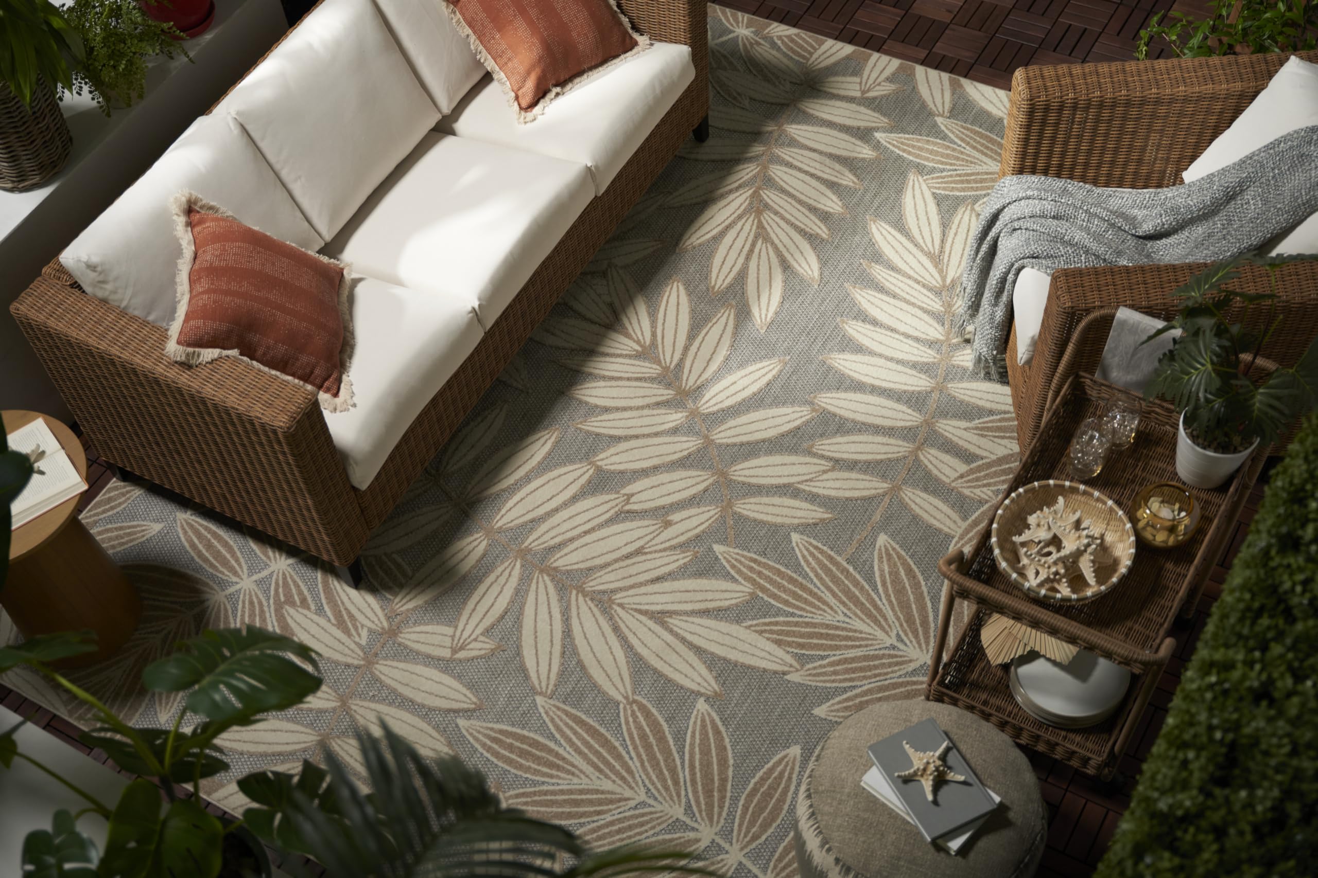 Nourison Aloha 7' x 10' Indoor/Outdoor Area Rug - Natural Fiber, Easy to Clean, Non-Shedding for Living Room, Bedroom, Dining Room, Patio, Deck & Backyard | Durable & Stylish Home Decor