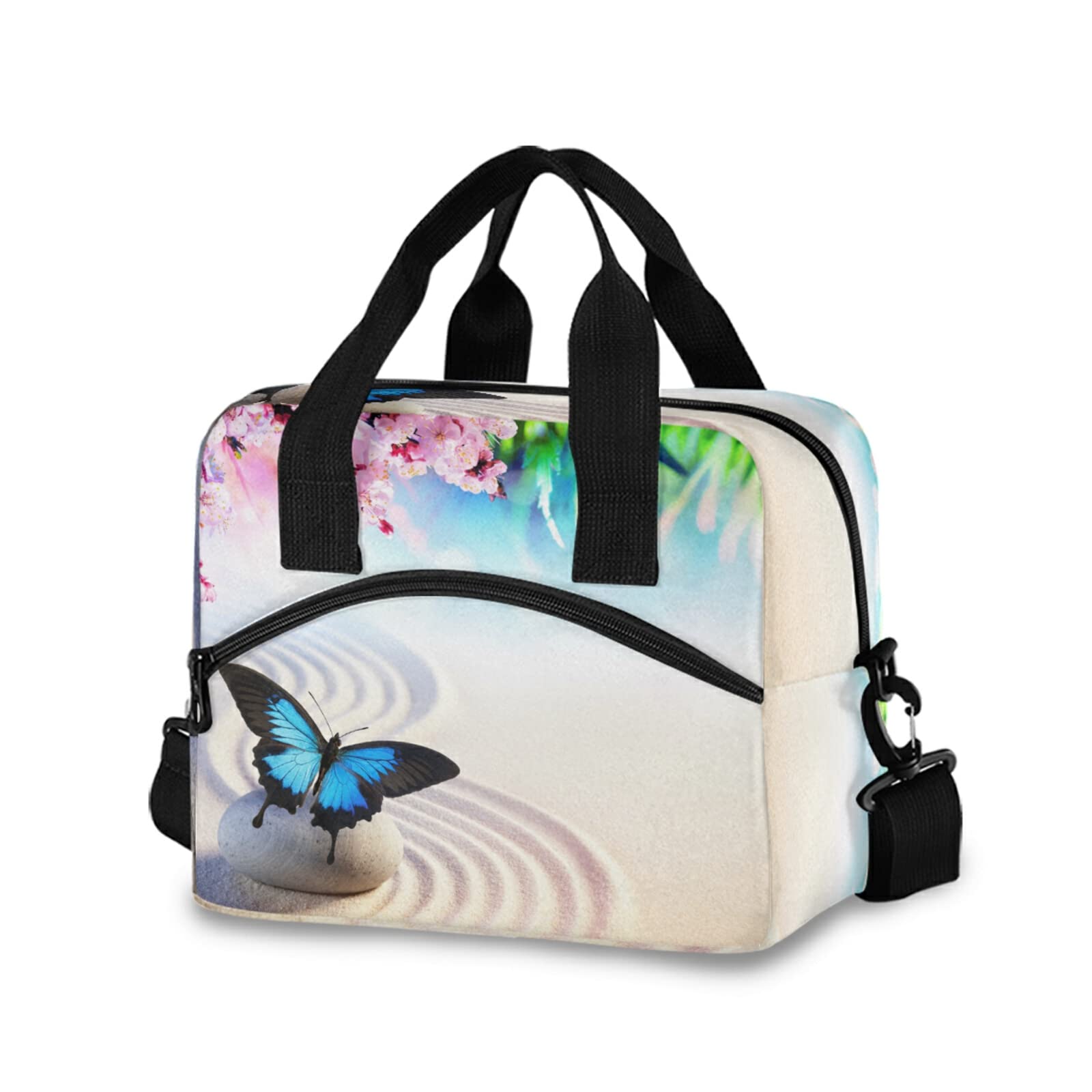 Japanese Zen Style Insulated Lunch Bag - Large Reusable Thermal Cooler Tote with Shoulder Strap for Women & Men | Cherry Blossom Design | Perfect for Office, School, Picnic & Meal Prep | BPA-Free & Eco-Friendly