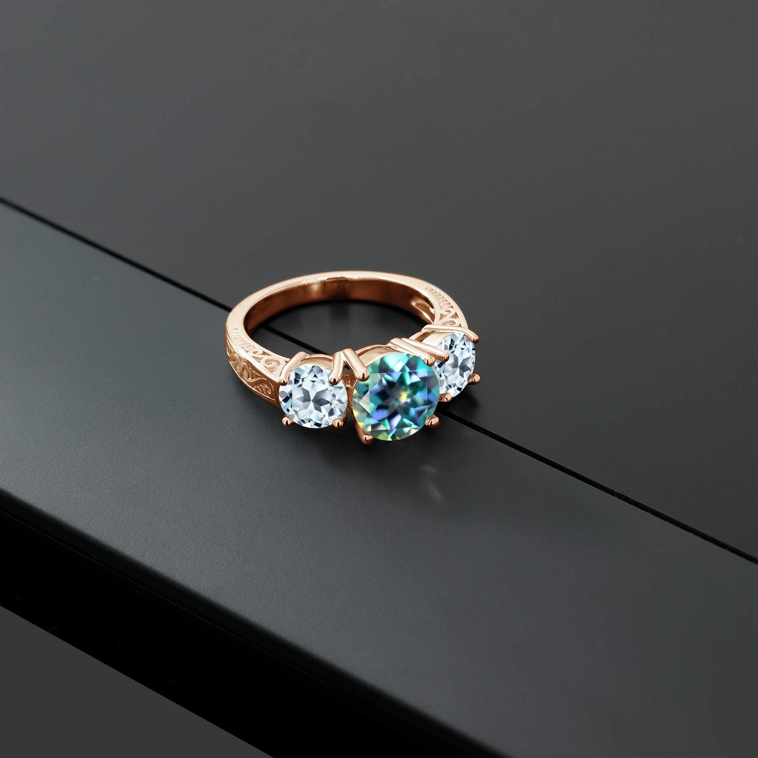 4.00 Ct Millennium Blue Mystic Topaz & Sky Blue Topaz 18K Rose Gold Plated Silver Ring | Gem Stone King | Elegant Jewelry for Weddings, Anniversaries & Special Occasions