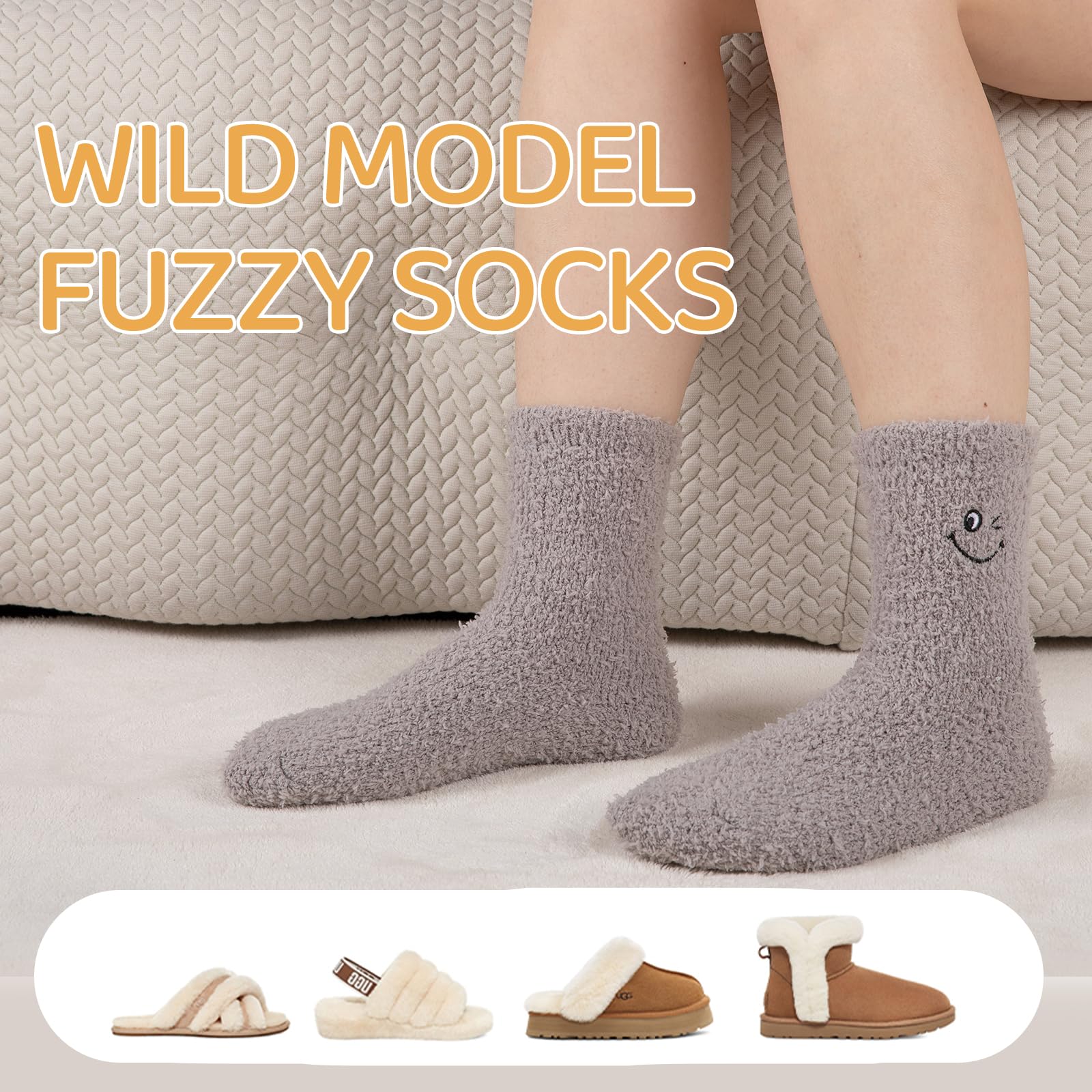 COOVAN Women's Fuzzy Socks - 5 Pairs Ultra Soft Plush Winter Warm Slipper Socks for Home, Sleeping & Cabin Wear - Cozy Fluffy Non-Slip House Socks for Women