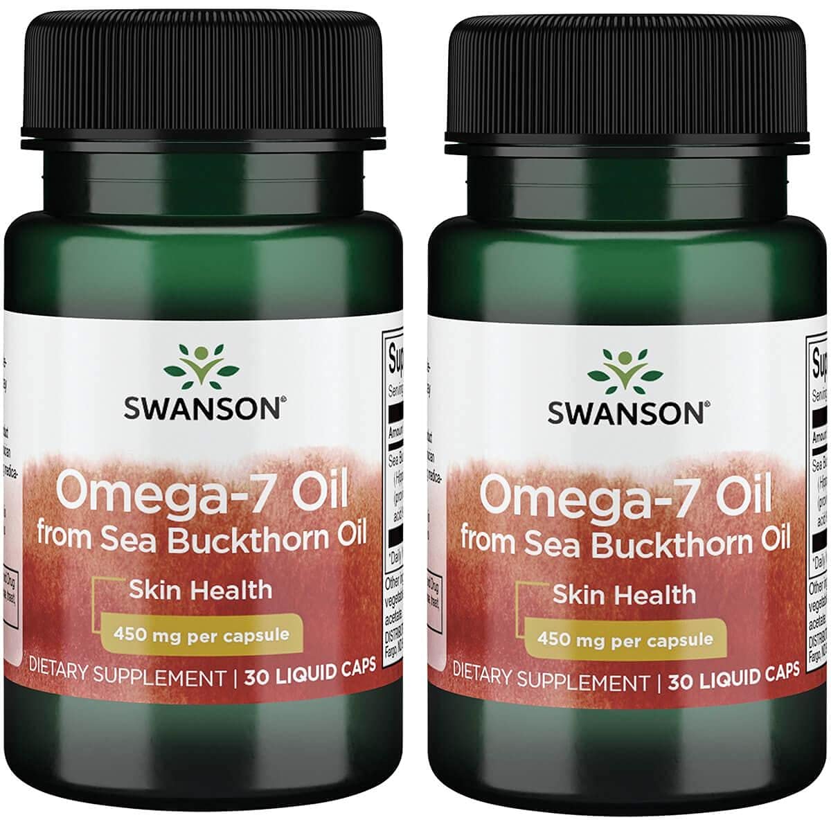 Swanson Omega-7 Sea Buckthorn Oil 450mg - 30 Liquid Softgels (2 Pack) for Heart Health & Skin Hydration - Perfect for Daily Wellness & Anti-Aging Routine