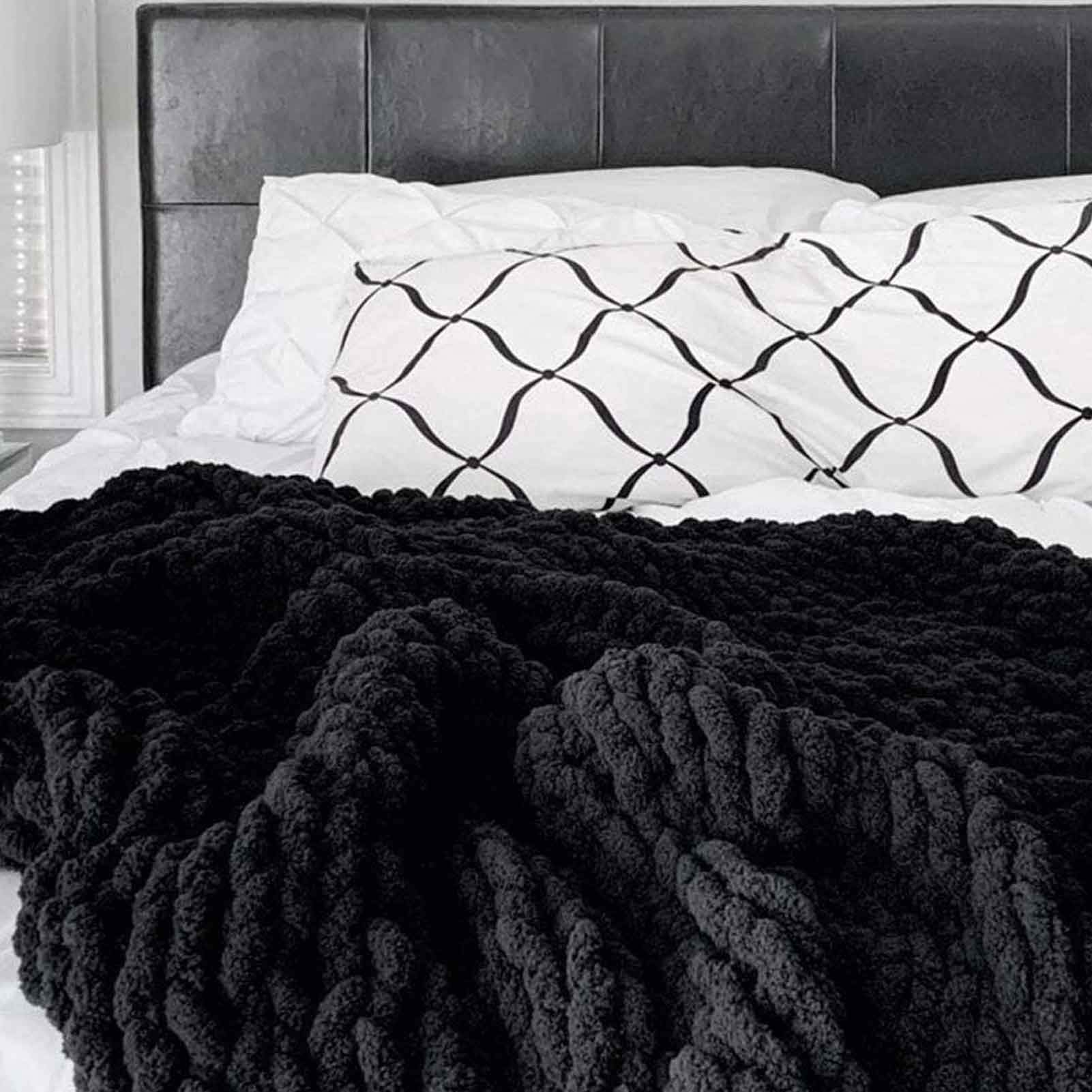 Chunky Knit Wool Blanket - Handmade Chenille Throw Blanket for Sofa, Yoga Mat & Chair - Large Cozy Home Decor for Living Room, Bedroom & Outdoor Use