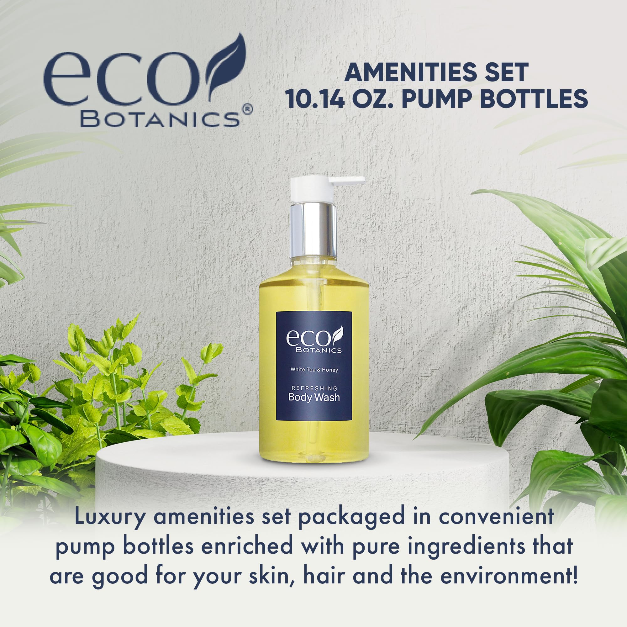 Terra Pure Eco Botanics Body Wash - White Tea & Honey Scent, 10.14 oz (Pack of 24) | Natural & Organic Hotel Amenities for Spa, Travel & Luxury Bathing
