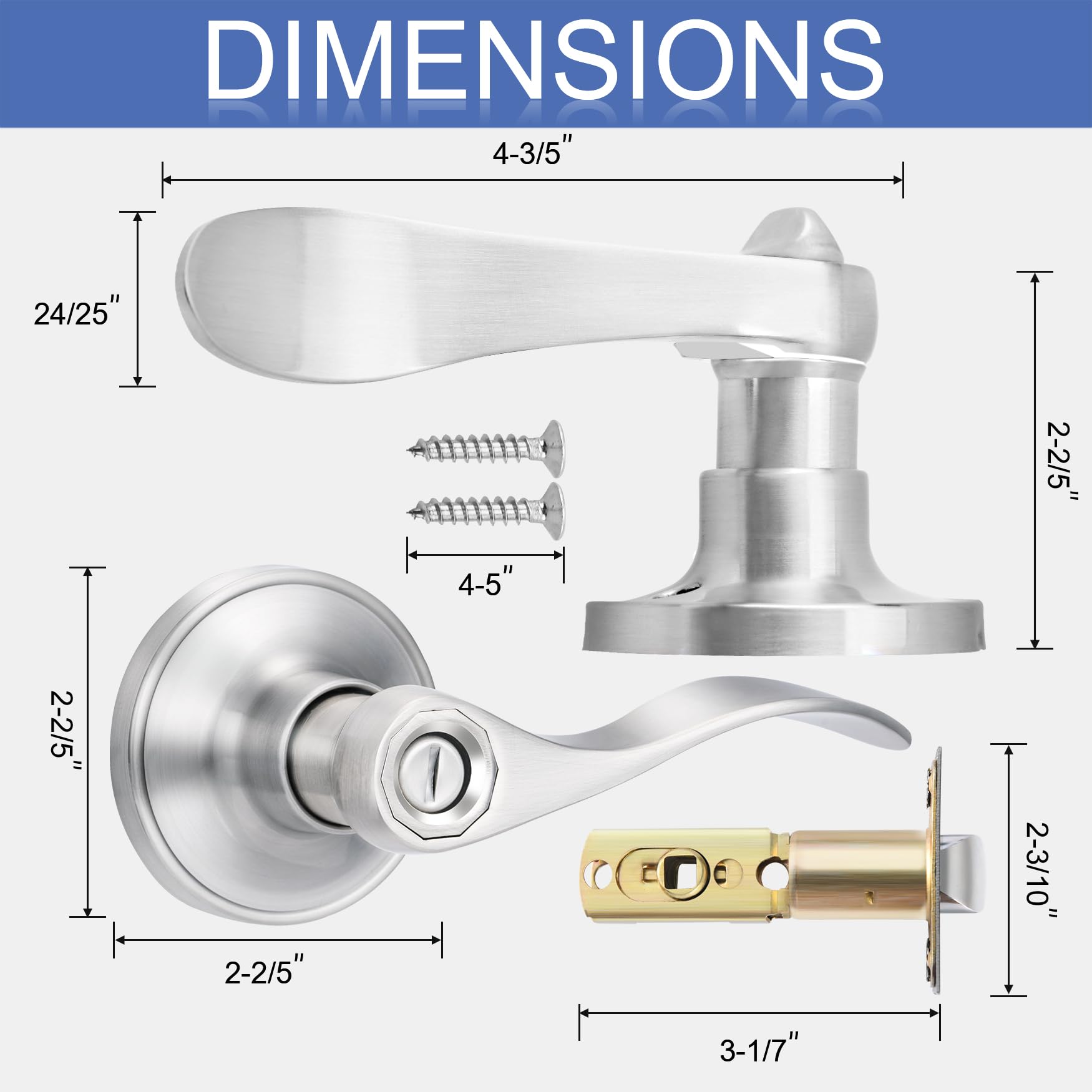 10 Pack Brushed Nickel Reversible Door Lever - Traditional Wave Style Privacy Door Handle for Interior Doors & Closets | Perfect for Bedrooms, Bathrooms & Home Security