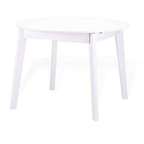 6-Piece Yumiko Modern Dining Set - Solid Wood Extendable Round Table & Padded Chairs with Light Gray Cushions (White Finish) - Perfect for Small Kitchen, Breakfast Nook or Cozy Apartment Dining Area