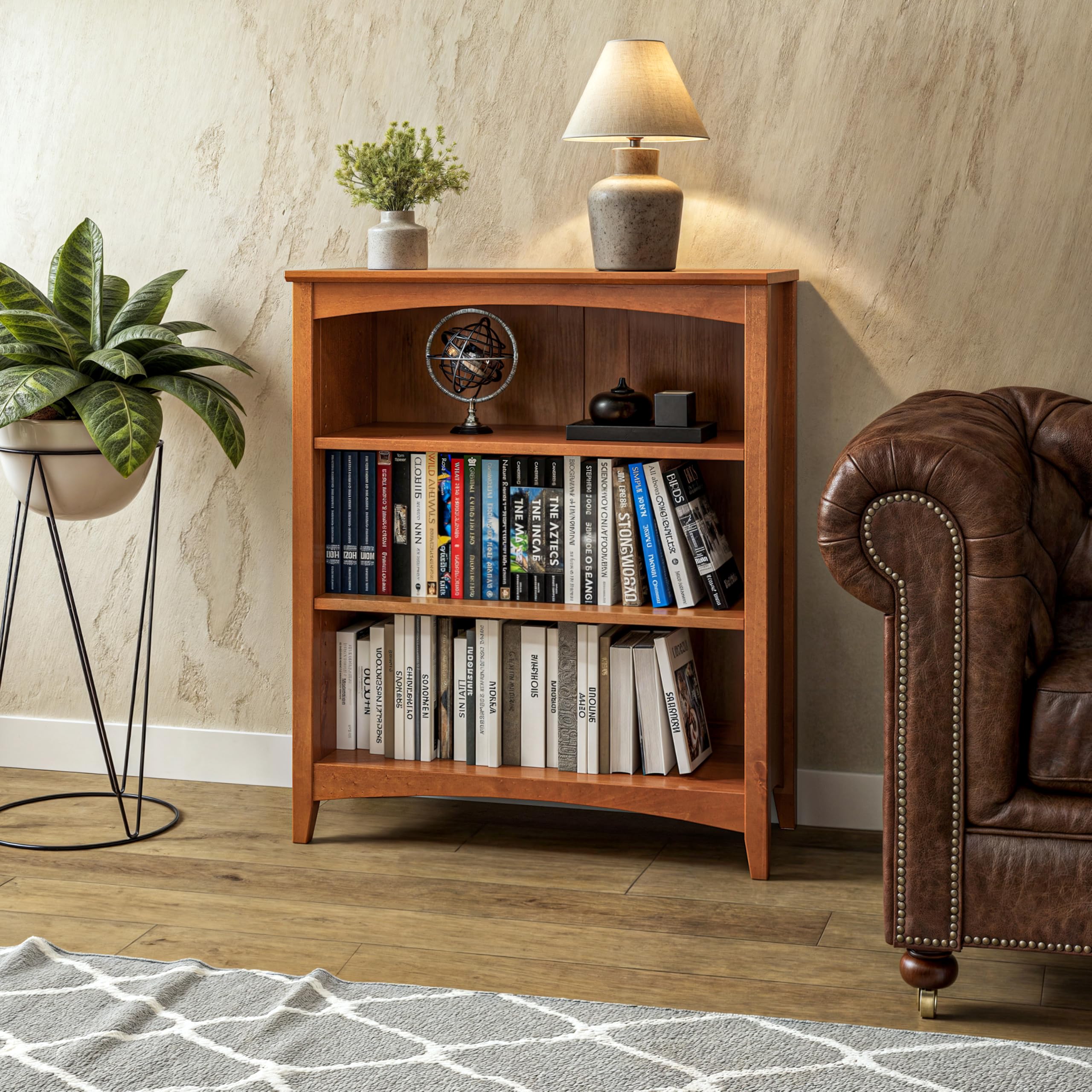 Shaker Style Bookcase 36 Inches Tall in Cherry Finish - Perfect for Living Room, Office, or Library Storage