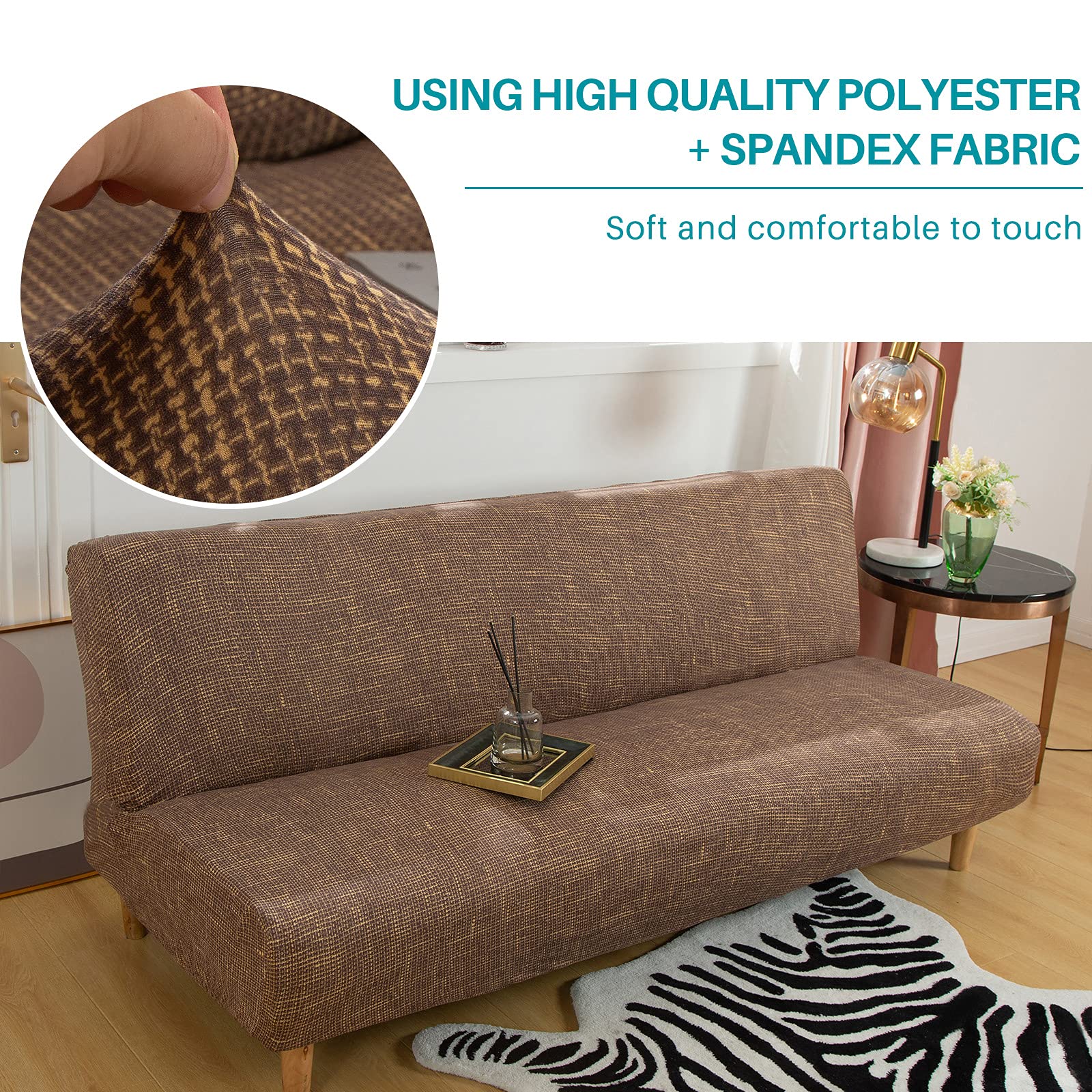 Beacon Pet Stretch Sofa Slipcover - Armless Futon Cover with Printed Design, Elastic Polyester Spandex Fabric, Washable Furniture Protector for Folding Couch - Perfect for Pet Owners, Living Room Decor & Sofa Protection