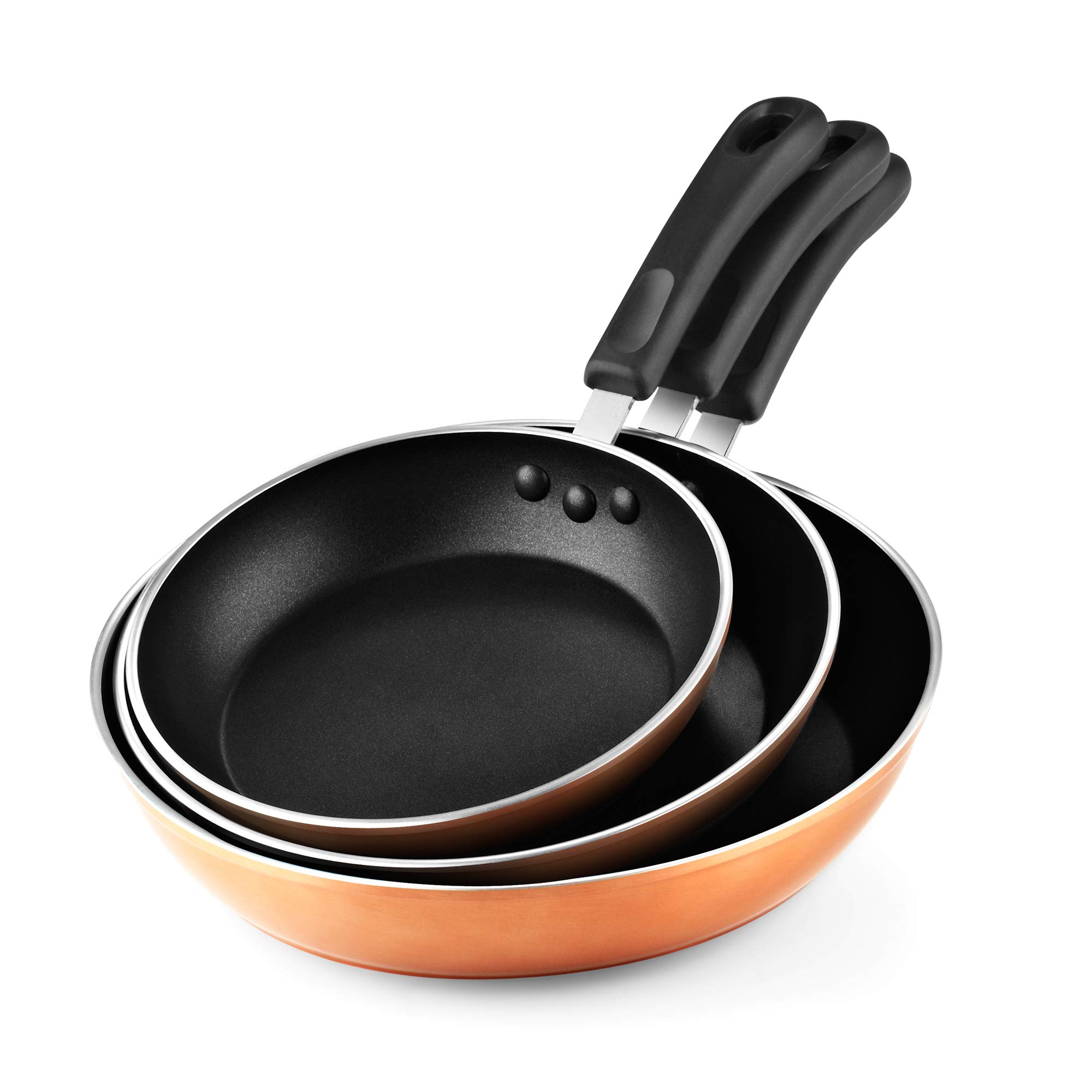Cook N Home Nonstick Frying Pan Skillet Set - 3-Piece (8, 9.5, 12 Inch) - Induction Compatible Copper Sauté Pan, Omelet & Egg Fry Pan for Professional Cooking & Home Kitchen Use