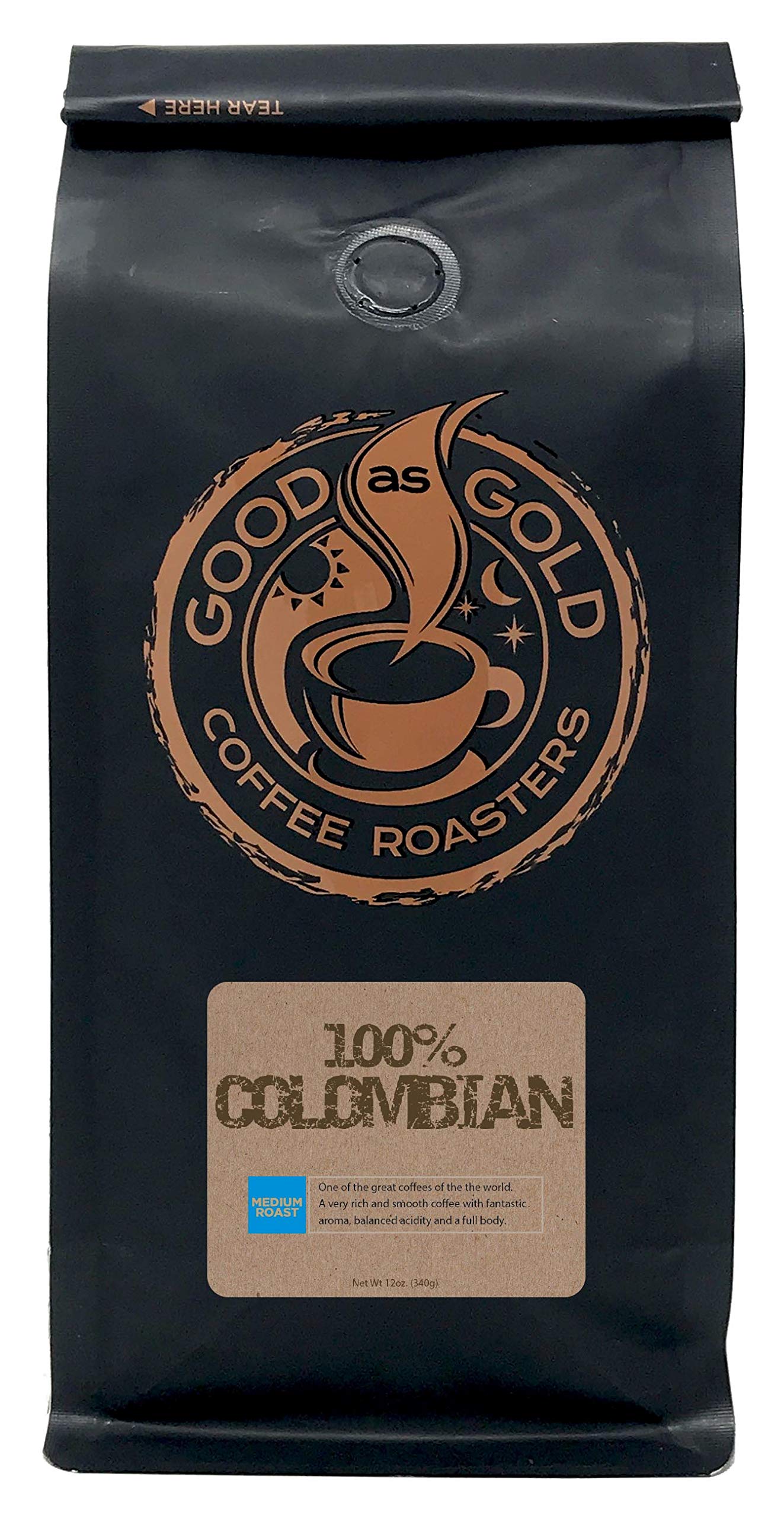 Premium Colombian Supremo Coffee - Medium Roast, 12oz Freshly Ground to Order - Rich & Smooth Flavor - Perfect for Home Brewing, Office Use & Gifts - by Good As Gold Coffee Roasters