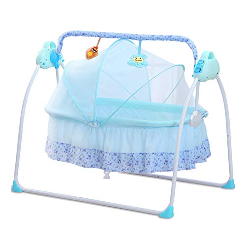 Electric Baby Cradle Swing - 5 Speed Auto Rocking Chair with Remote Control & Soothing Music - Portable Infant Sleeping Basket for Newborns 0-18 Months (Blue) | Perfect for Nursery, Bedroom & Travel Use