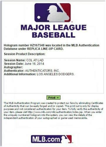 Authentic MLB Autographed Baseball Cards - Colorado Rockies vs Dodgers 2014 Lineup with Don Mattingly, Ryu & Kemp Signatures | Collectible Sports Memorabilia for Fans & Display Cases