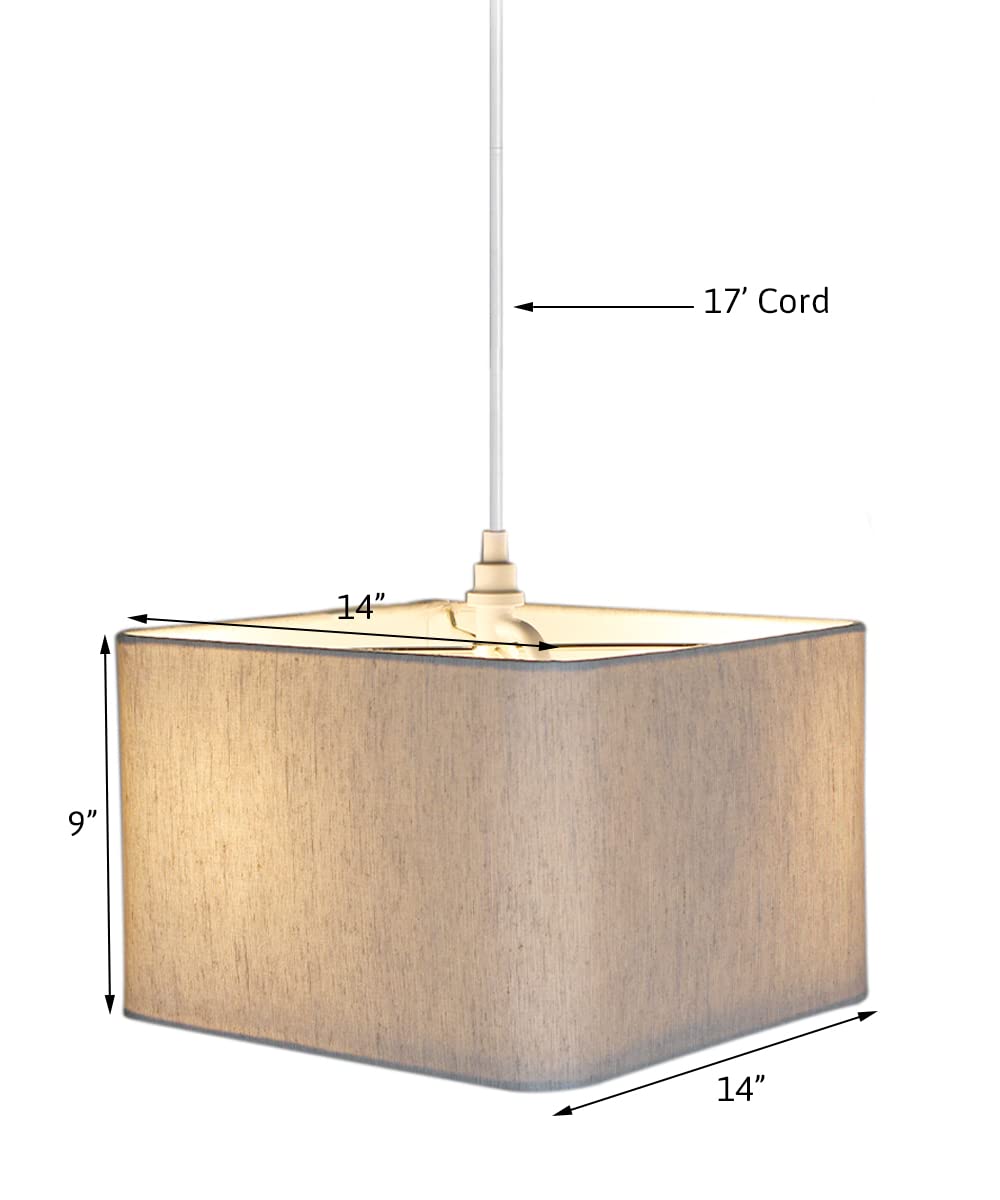 HomeConcept 2-Light Plug-in Pendant Light Fixture with Diffuser - 14 Inch Textured Oatmeal Shade & White Cord - Perfect for Kitchen Island, Dining Room or Bedroom Lighting