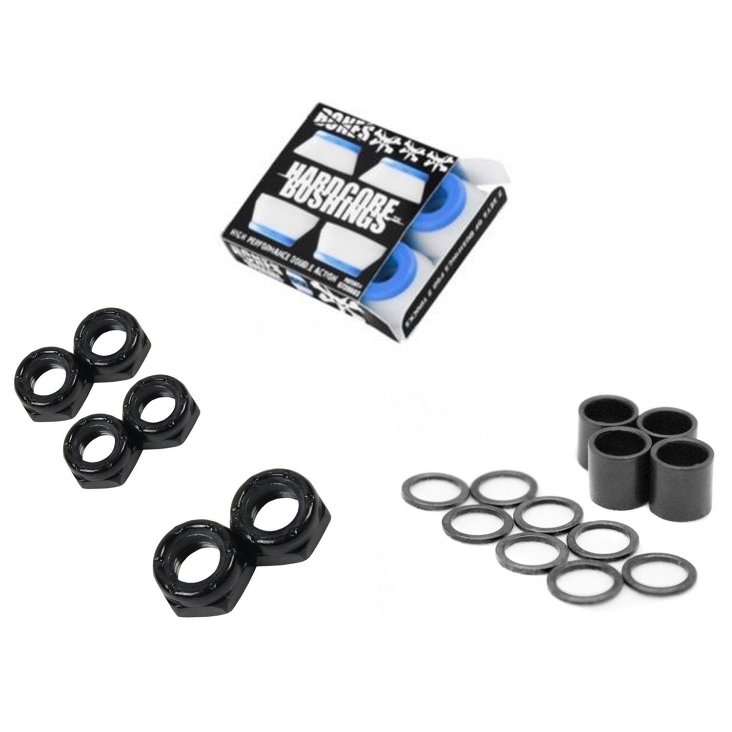 Premium Bones Skateboard Hardcore Soft Bushings Kit - Includes Axle, Kingpin Nuts & Speed Washers - Perfect for Street Skating, Park Riding & Smooth Turns