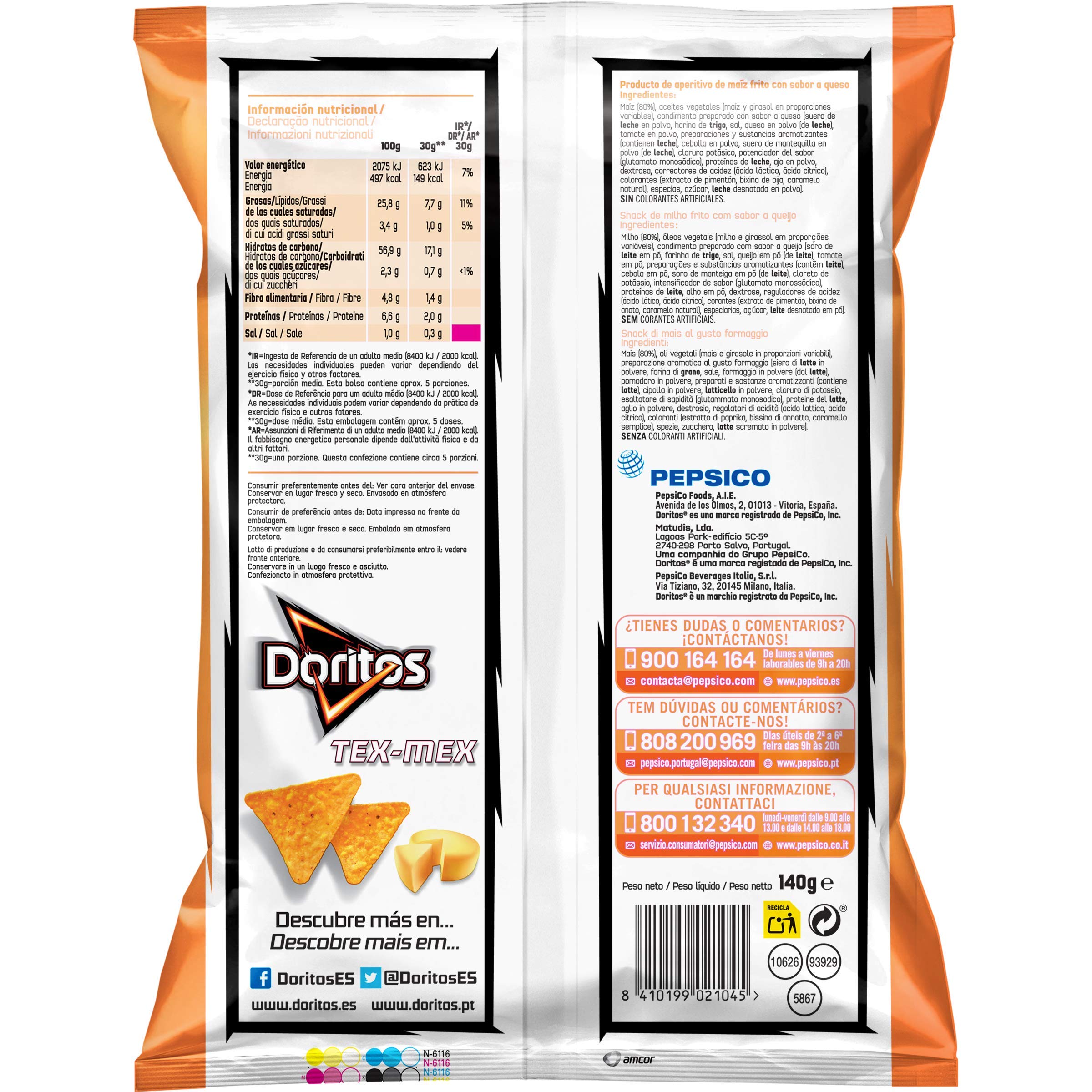 Crunchy Doritos Tex Mex Cheese Flavored Corn Tortilla Chips - 9x140g Pack - Perfect for Parties, Snacking & Movie Nights