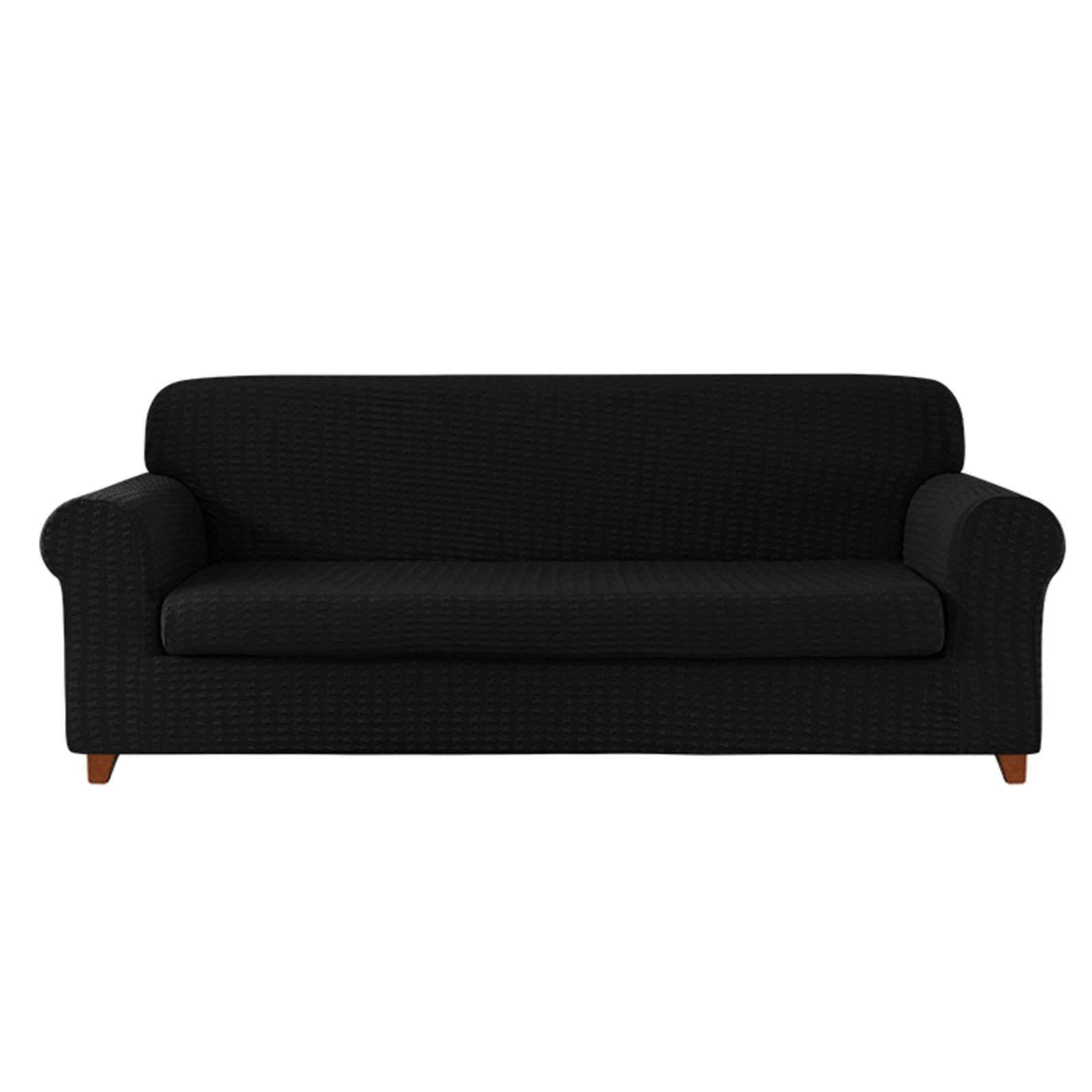 Stretch Sofa Cover 2-Piece Set - Polyester Spandex Slipcover for 1/2/3 Seater Couches - Furniture Protector for Living Room (Black, 3-Seater) - Perfect for Pets, Kids & Home Decor