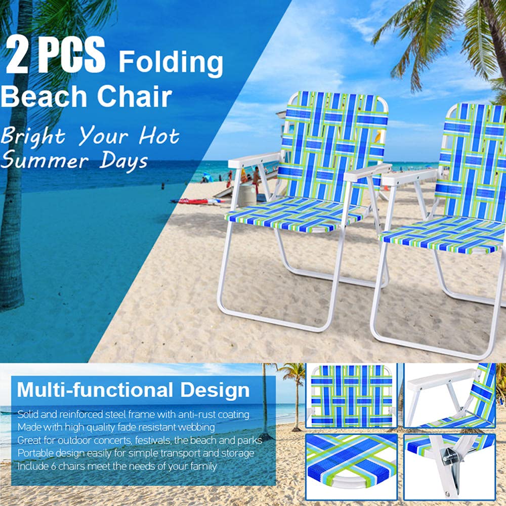 2 Pack Portable Folding Lawn Chairs for Beach Camping - Lightweight Outdoor Patio Chairs with Webbing Design, Perfect for BBQ, Travel, Picnic & Festival Use