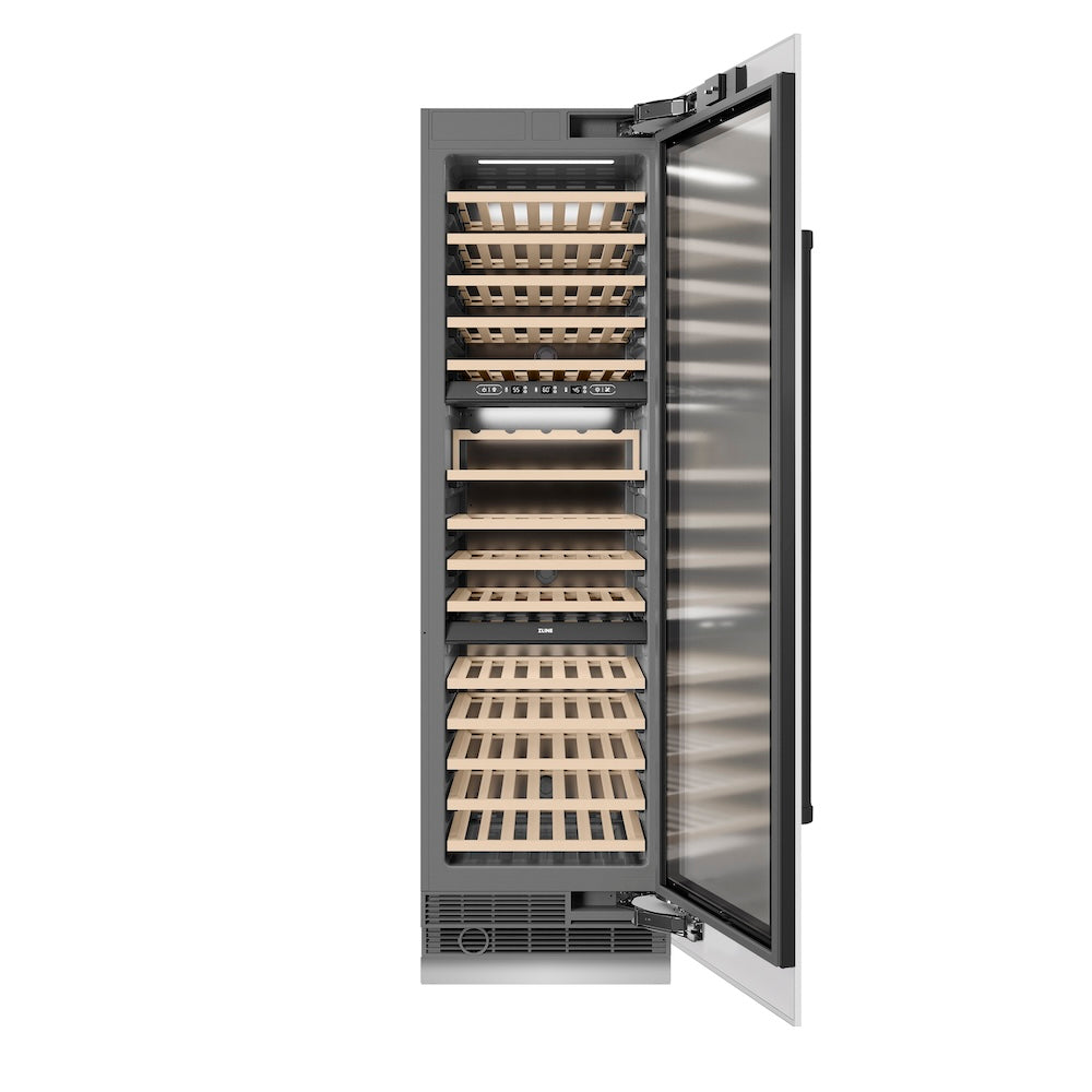 ZLINE Autograph Edition 24-Inch 12.4 cu ft Triple Zone 100 Bottle Wine Cooler Refrigerator - White Matte with Matte Black Accents (RCWVZ WM 24 MB) for Home Bar, Kitchen, and Wine Cellar Storage