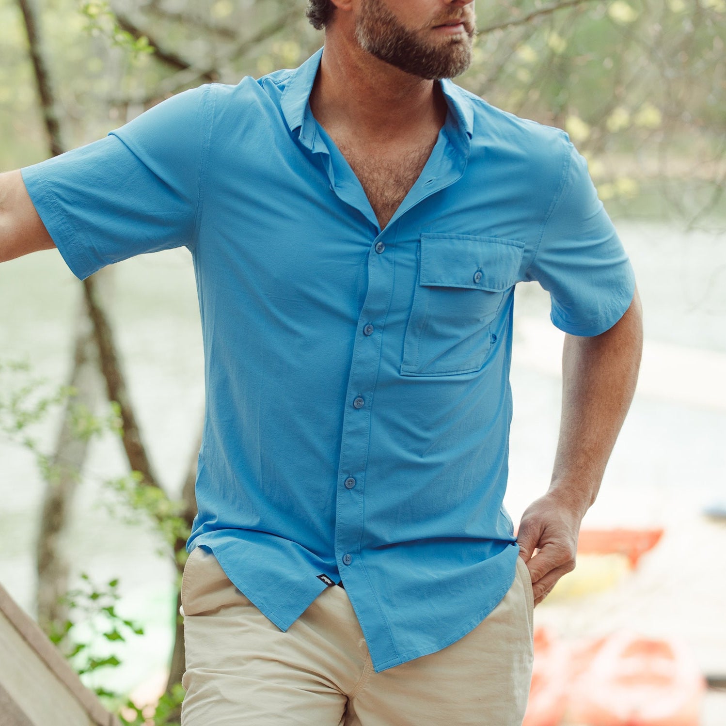 Men's Casual Short Sleeve Woven Shirt - Breathable Summer Button Down Shirt for Outdoor Activities, Travel & Daily Wear